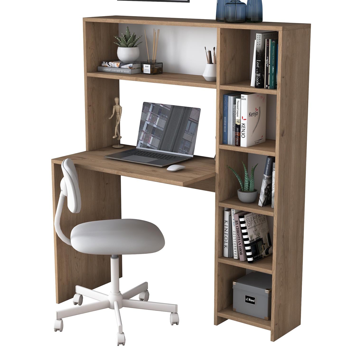Erleben Sie Produktivität und Stil mit dem HA104 Schreibtisch in Eiche von Hanah Home. Ideal für einen inspirierenden und organisierten Arbeitsplatz!