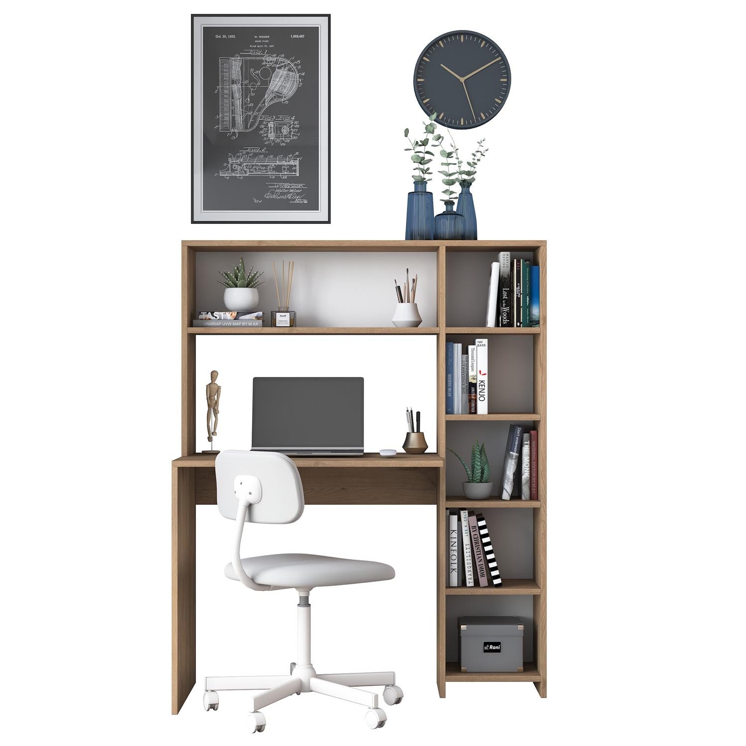 Gestalten Sie Ihren Arbeitsbereich neu mit dem eleganten HA104 Schreibtisch in Eiche von Hanah Home. Perfekt für konzentriertes Arbeiten und stilvolle Organisation!