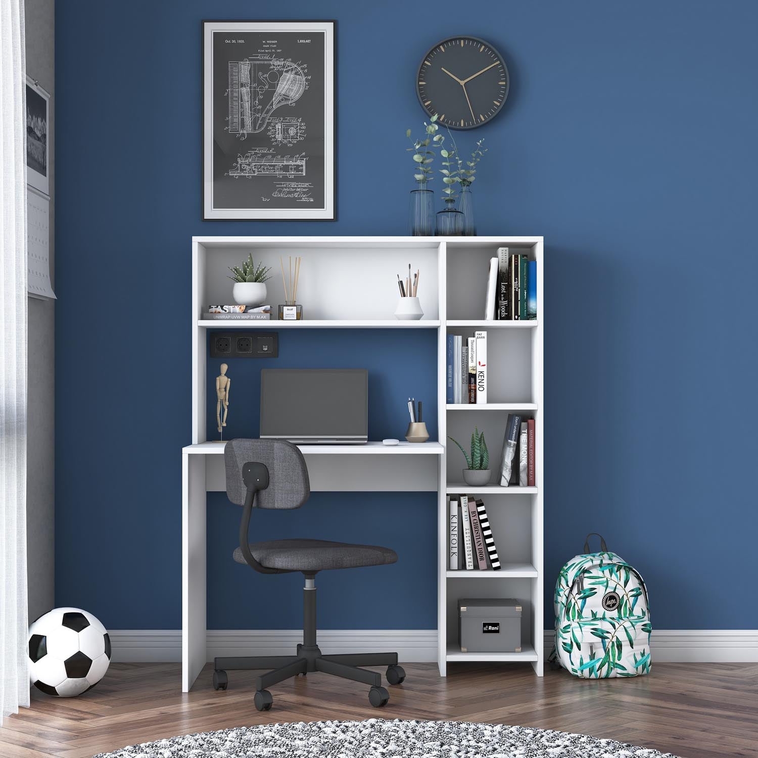 Gestalten Sie Ihr Home-Office mit dem stilvollen HA104 Schreibtisch in Weiß von Hanah Home. Funktionalität trifft skandinavisches Design!