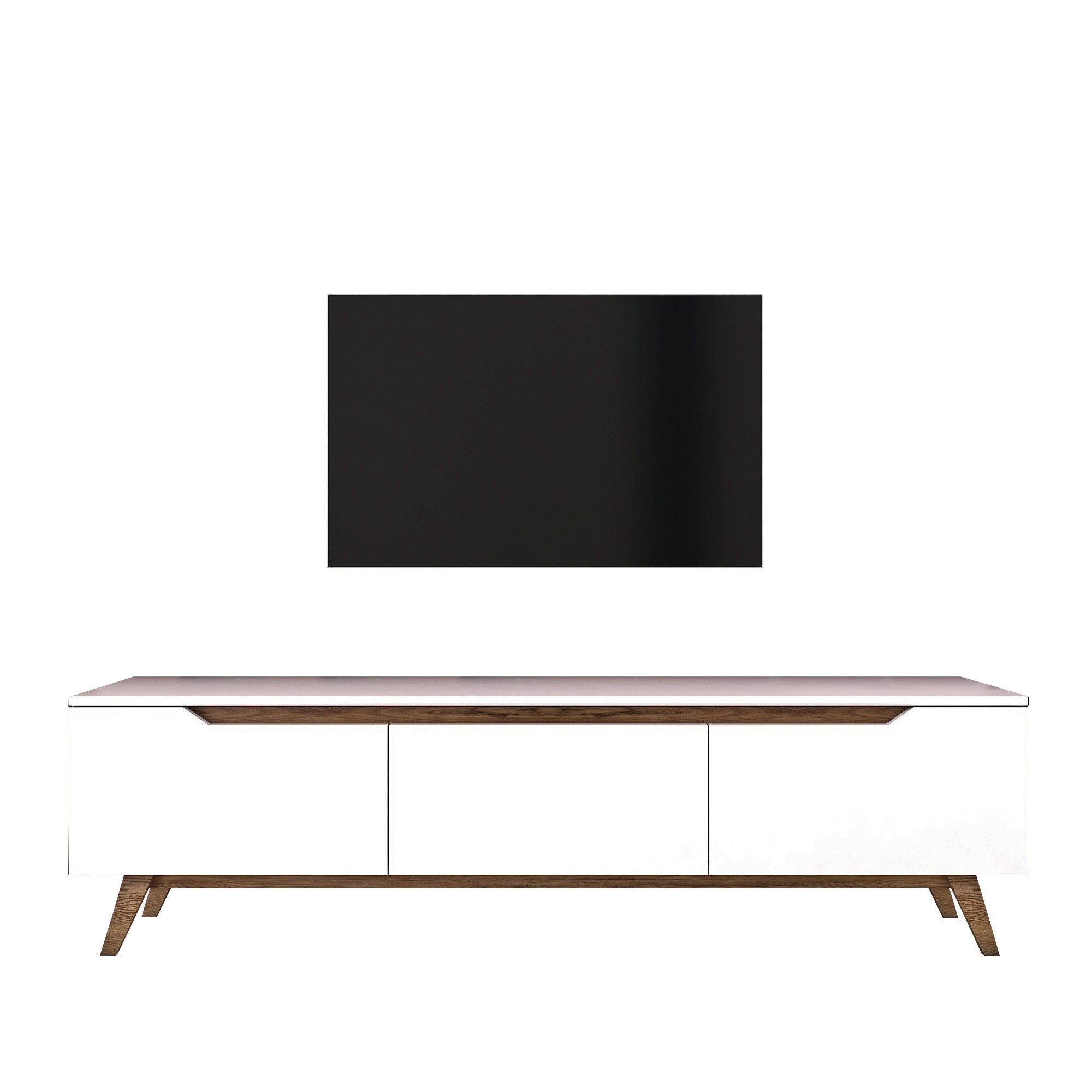 Verleihen Sie Ihrem Wohnraum mit dem D1 Sideboard von Hanah Home einen modernen Akzent. Stilvolles Design in Weiß und Walnuss kombiniert Funktionalität mit Eleganz.