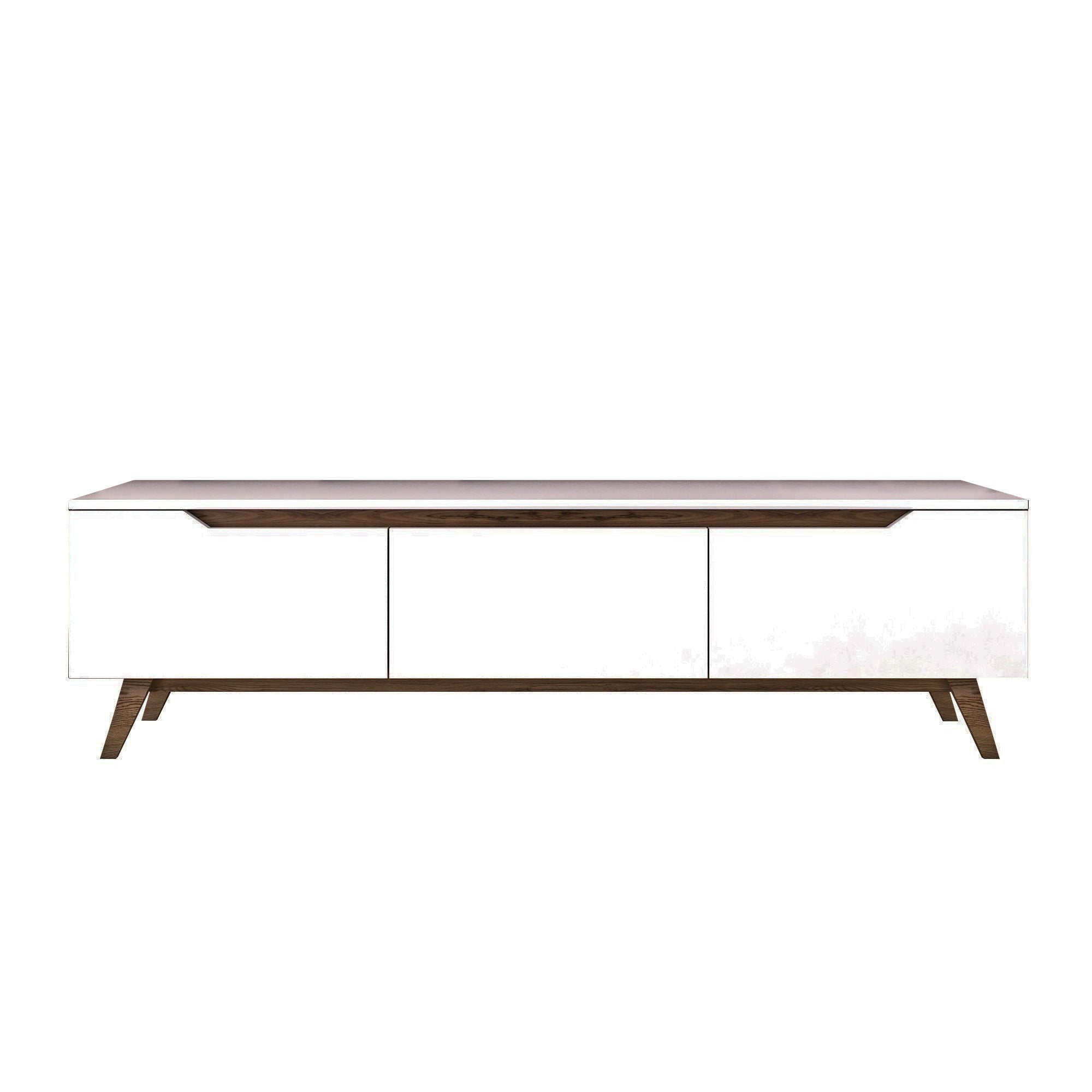 Gestalten Sie Ihr Zuhause mit dem D1 Sideboard von Hanah Home neu. Modernes Design in Weiß und Walnuss, bietet großzügigen Stauraum und Eleganz.