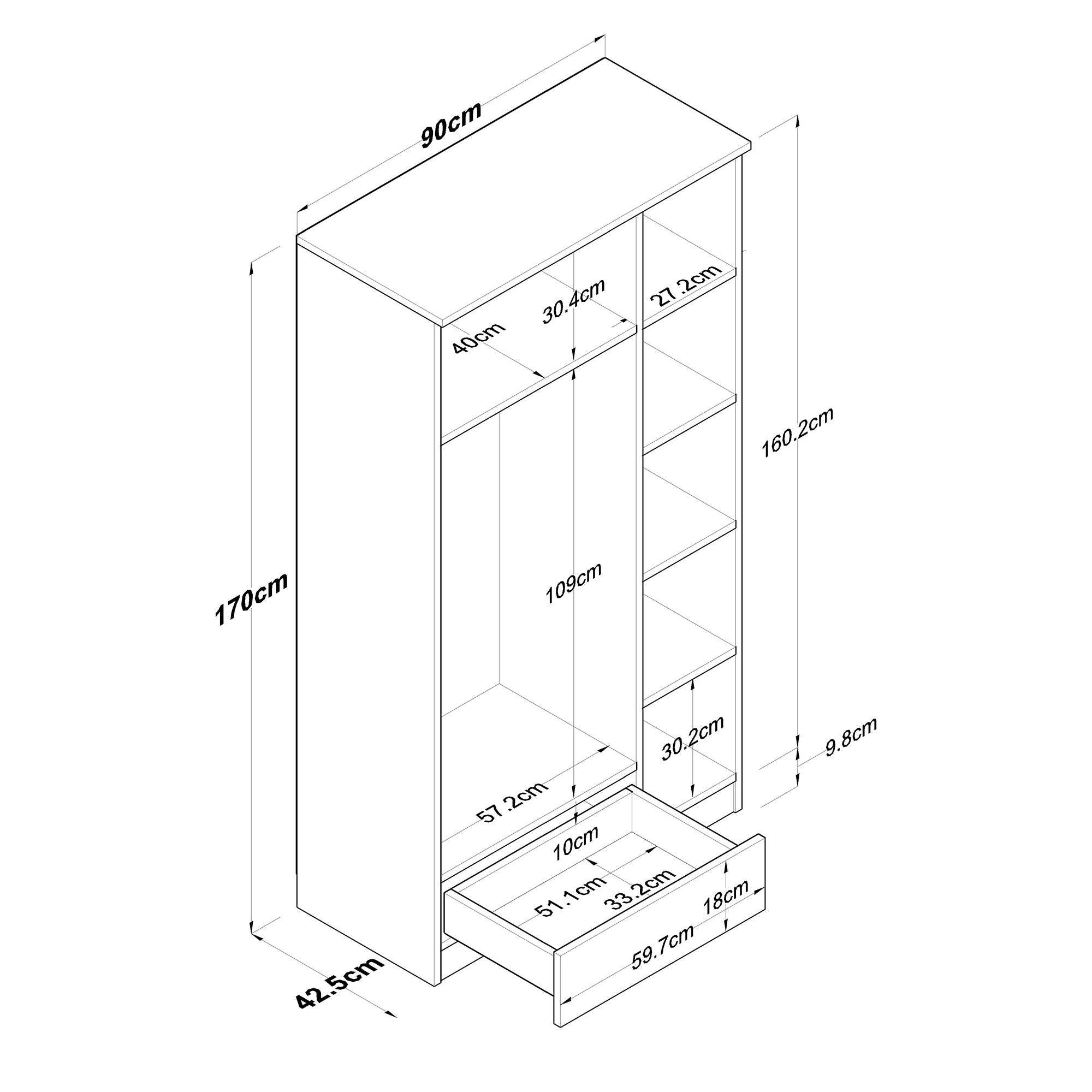 Verleihen Sie Ihrem Raum mit der BA117 Garderobe von Hanah Home einen skandinavischen Touch. Elegantes Walnuss- und Weißdesign für optimalen Stauraum!