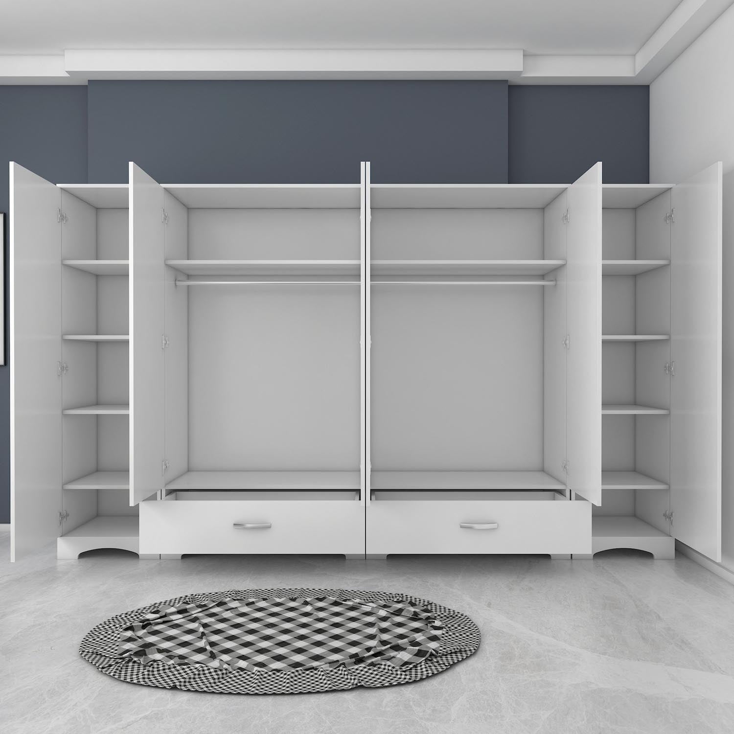 Gestalten Sie Ihr Zuhause mit der F4 Garderobe von Hanah Home in Weiß. Stilvolles Design und praktische Aufbewahrung für ein ordentliches Ambiente.