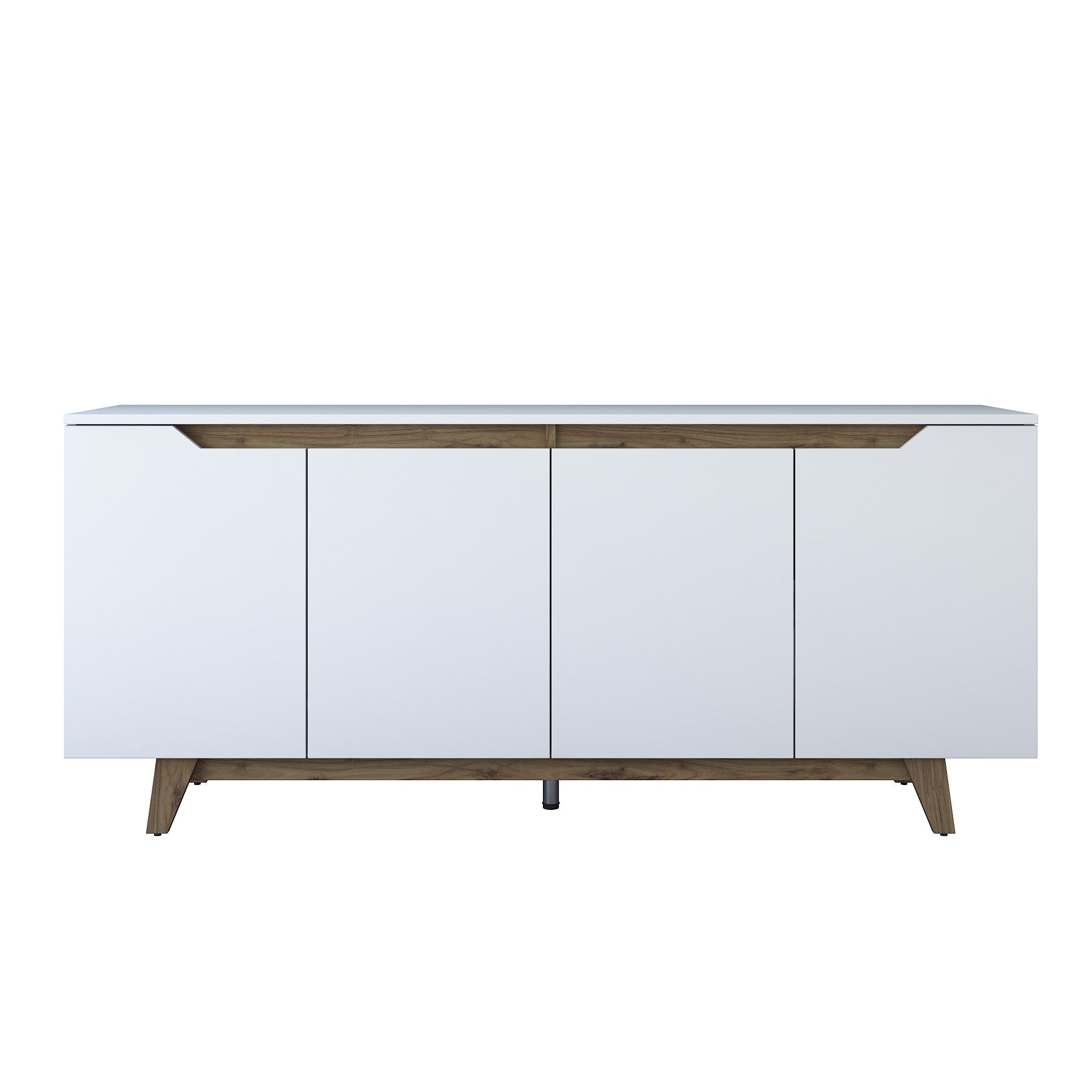 Erleben Sie das GD102 High-Sideboard von Hanah Home: Modernes Design in Weiß und Walnuss, ideal für stilvollen Stauraum und Ordnung.