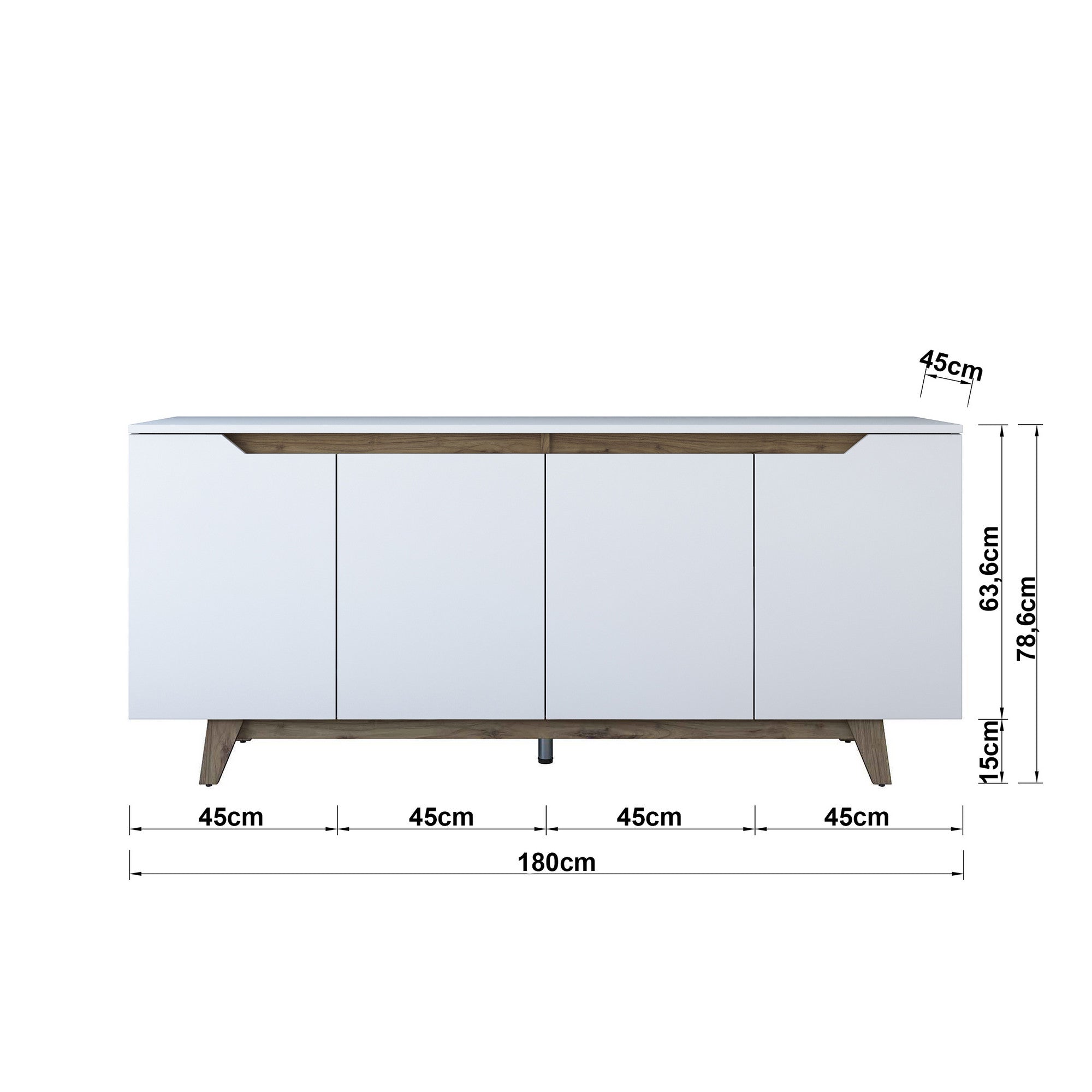 Entdecken Sie das GD102 High-Sideboard von Hanah Home: Elegantes Möbelstück in Weiß und Walnuss, perfekt für stilvolle Akzente und praktischen Stauraum.
