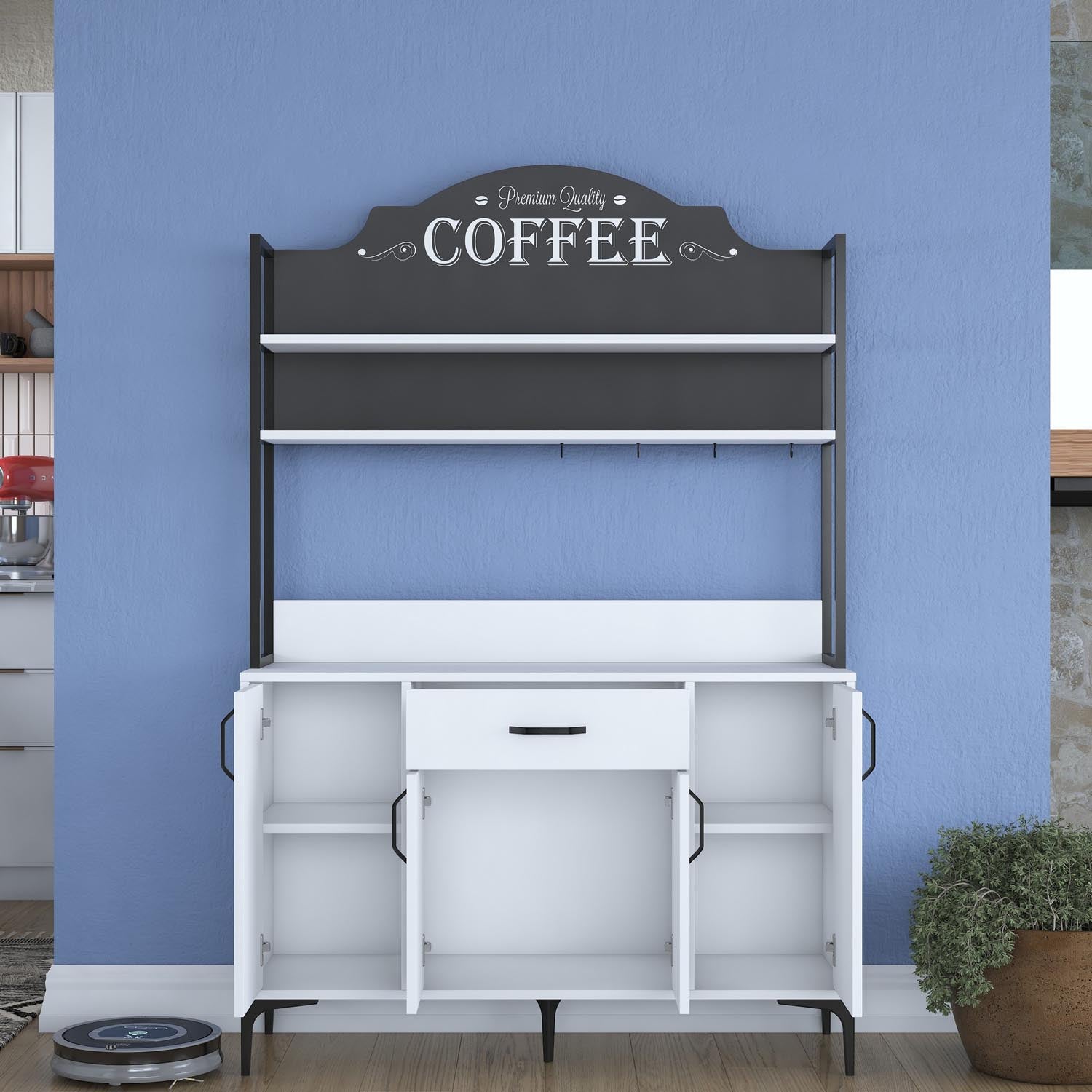 Entdecken Sie den eleganten JE130 Mehrzweckschrank in Weiß von Hanah Home – die perfekte Lösung für stilvolle Aufbewahrung und Ordnung in Ihrem Zuhause.