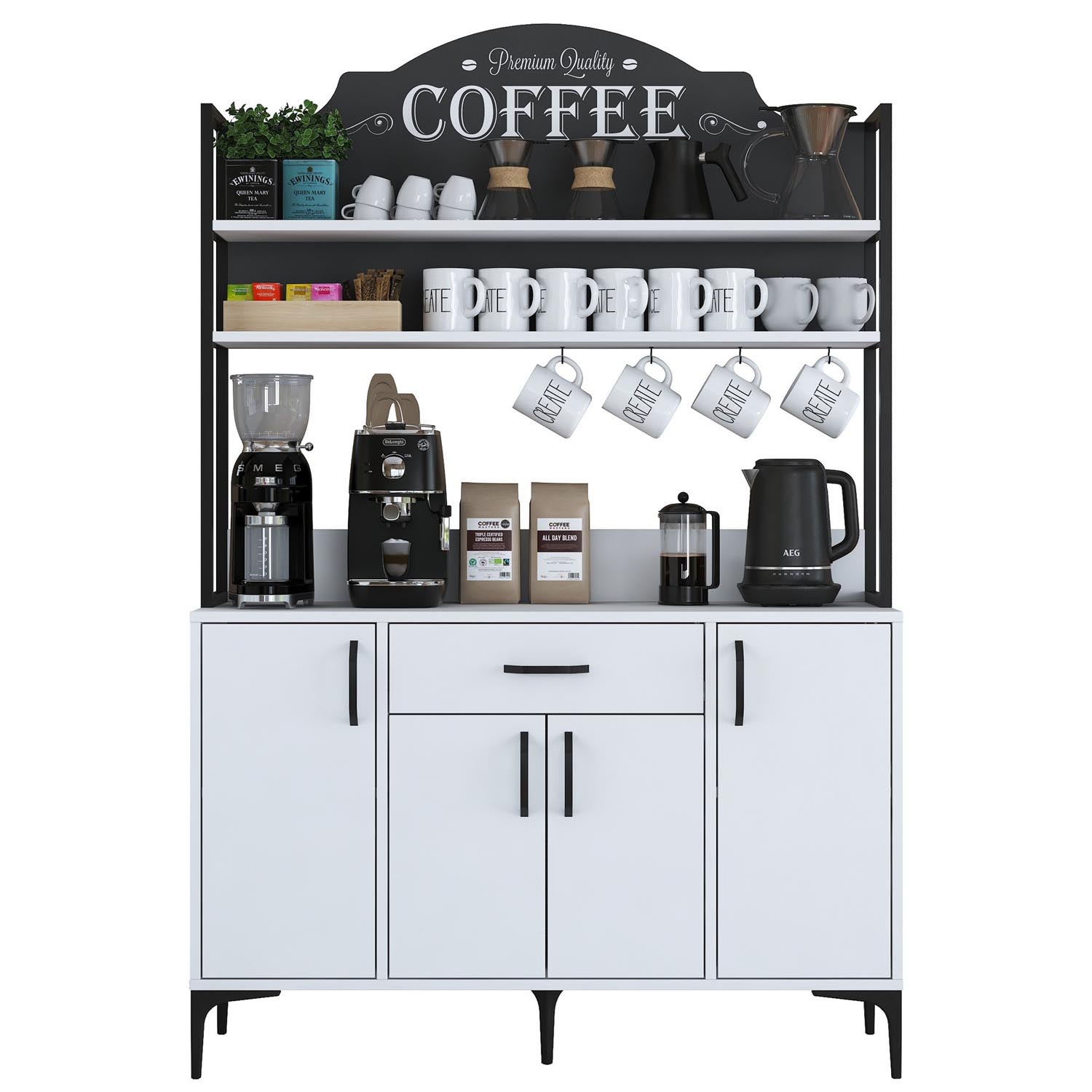 Entdecken Sie den eleganten JE130 Mehrzweckschrank in Weiß von Hanah Home – die perfekte Lösung für stilvolle Aufbewahrung und Ordnung in jedem Raum.