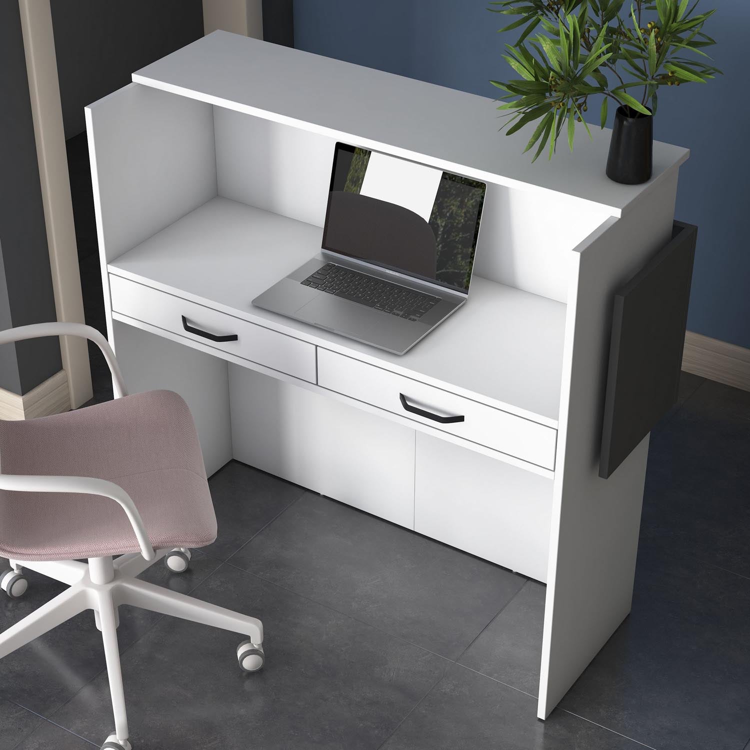 Eleganter Empfangstisch MA102 in Weiß und Marmor von Hanah Home. Ideal für stilvolle Büros und Salons, langlebig und funktional.