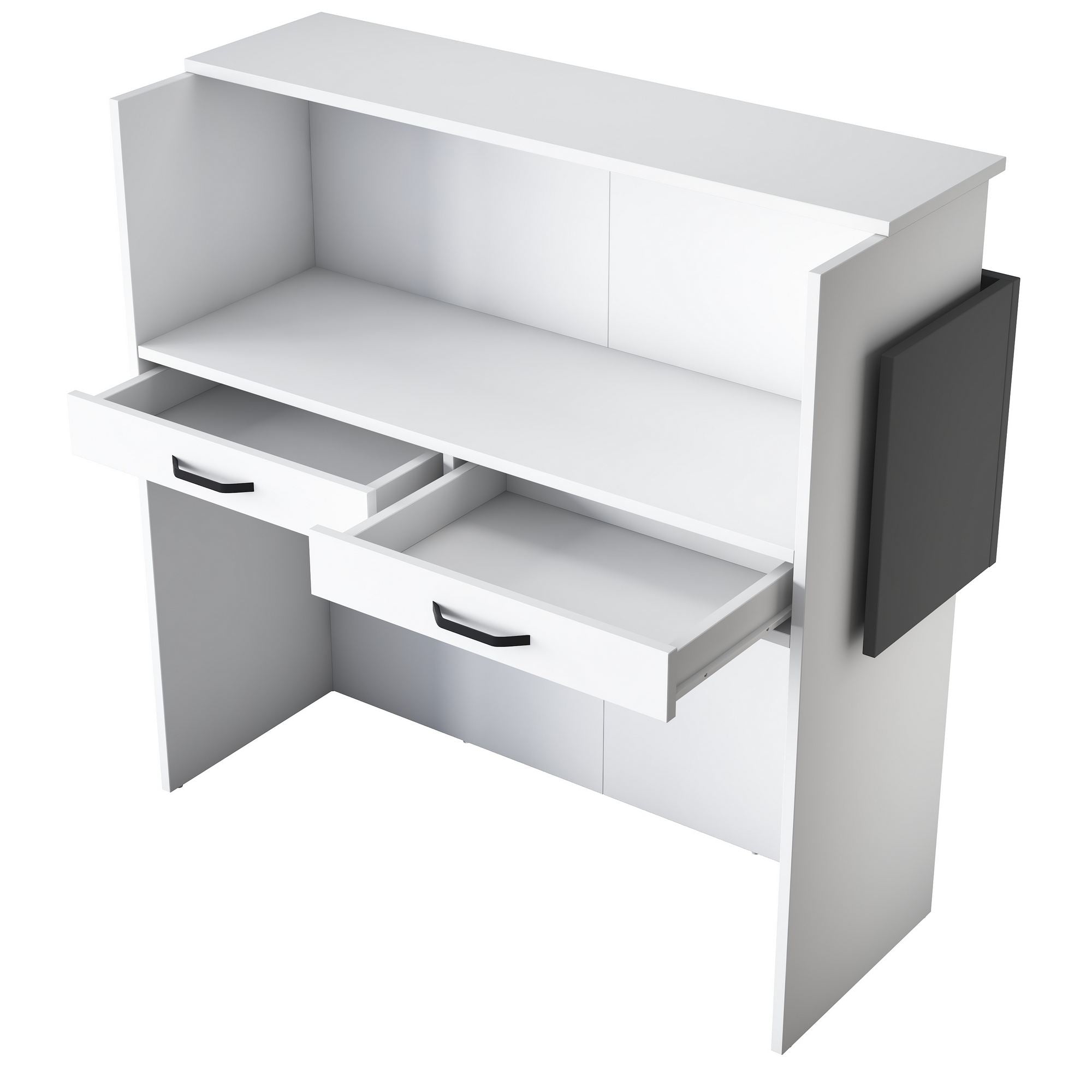 Moderner Empfangstisch MA102 in Weiß und Marmor von Hanah Home. Perfekt für Hotels und Büros, vereint Stil und Funktionalität.