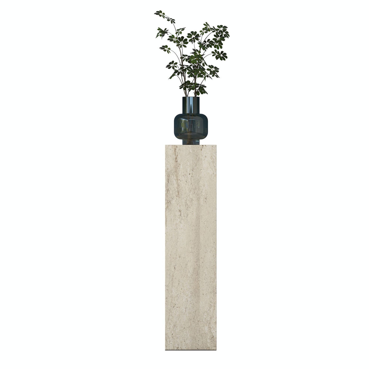 Kleiner Beistelltisch in Travertin-Optik von Hanah Home, rechteckige Form, Oberfläche aus melaminbeschichteter Spanplatte, schlichtes Design.