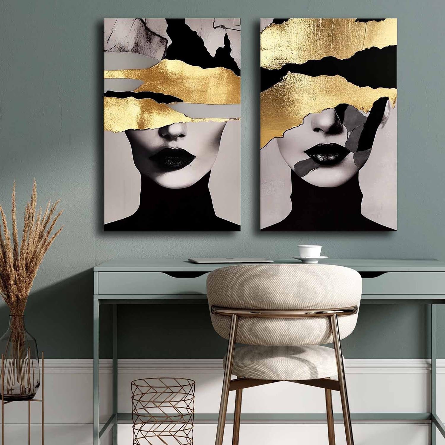 Entdecken Sie das beeindruckende 2P4570GSC-019 von Wallity – ein mehrfarbiges Leinwandgemälde, das Eleganz und Stil in Ihr Zuhause bringt.