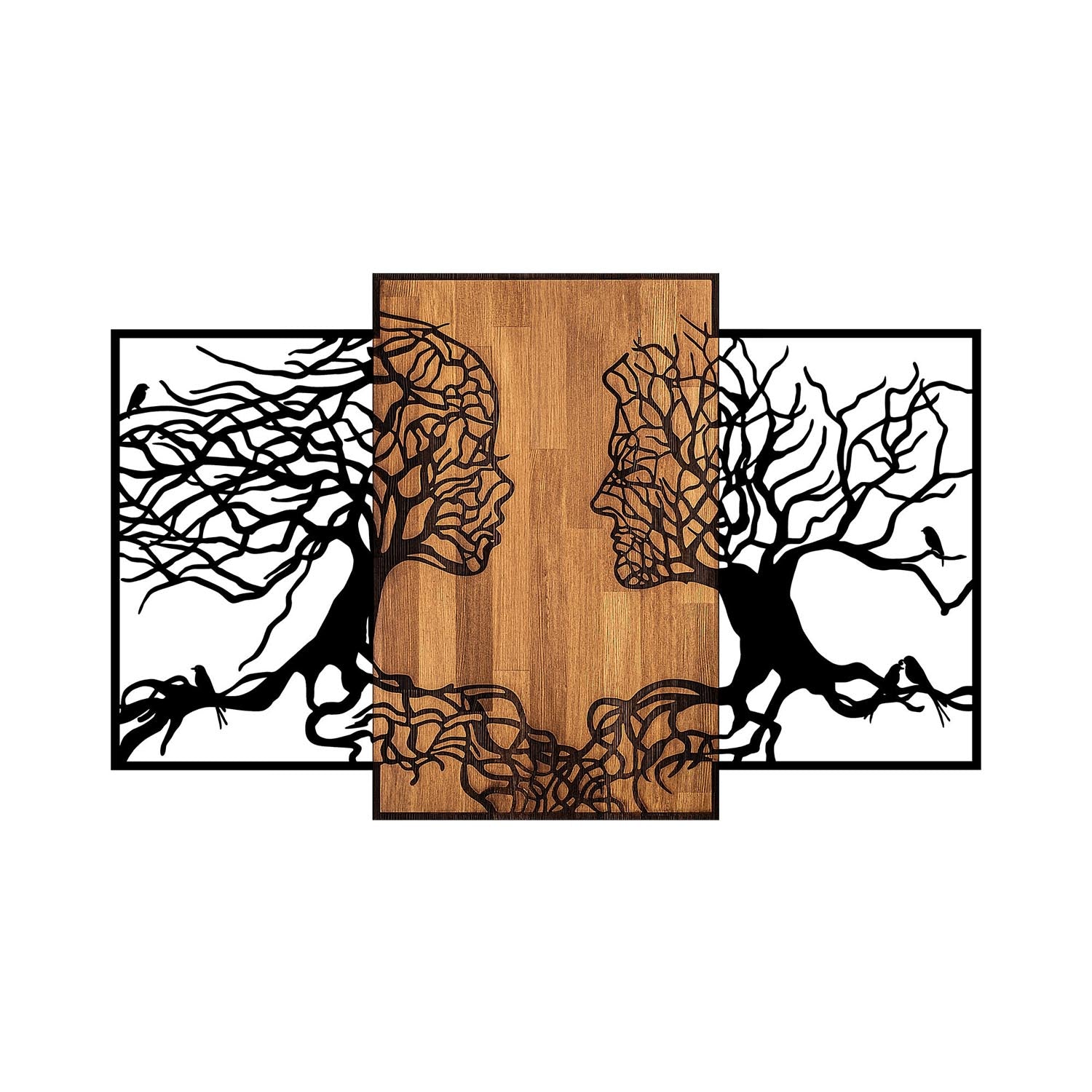 Verleihen Sie Ihrem Raum mit der Tree Love Wanddeko in Schwarznuss von Wallity einen Hauch von Natur und modernem Design. Ein einzigartiges Kunstwerk!