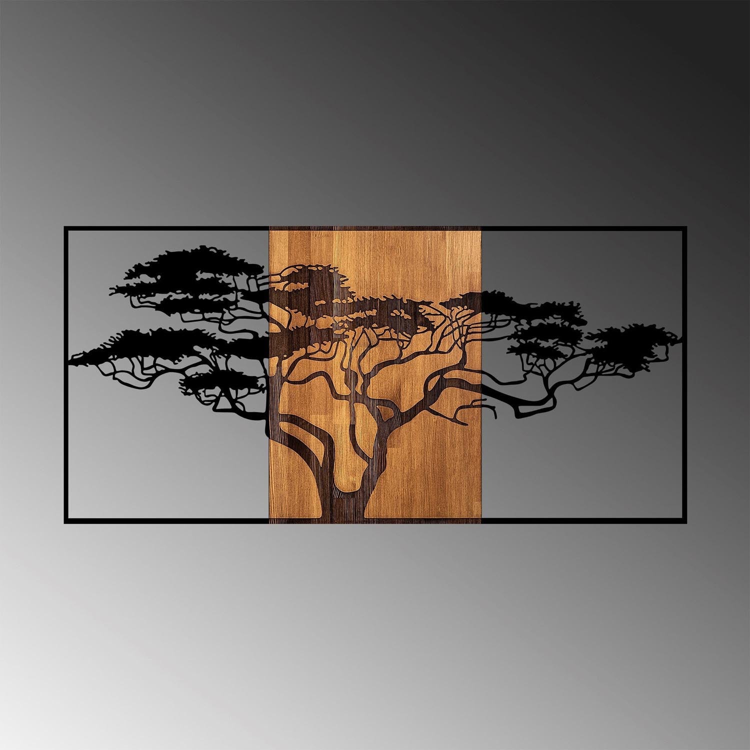 Verleihen Sie Ihrem Zuhause mit der Acacia Tree Wanddeko in Schwarznuss von Wallity einen Hauch von Eleganz. Dieses kunstvolle Wandaccessoire aus Holz und Metall ist ein echter Blickfang!