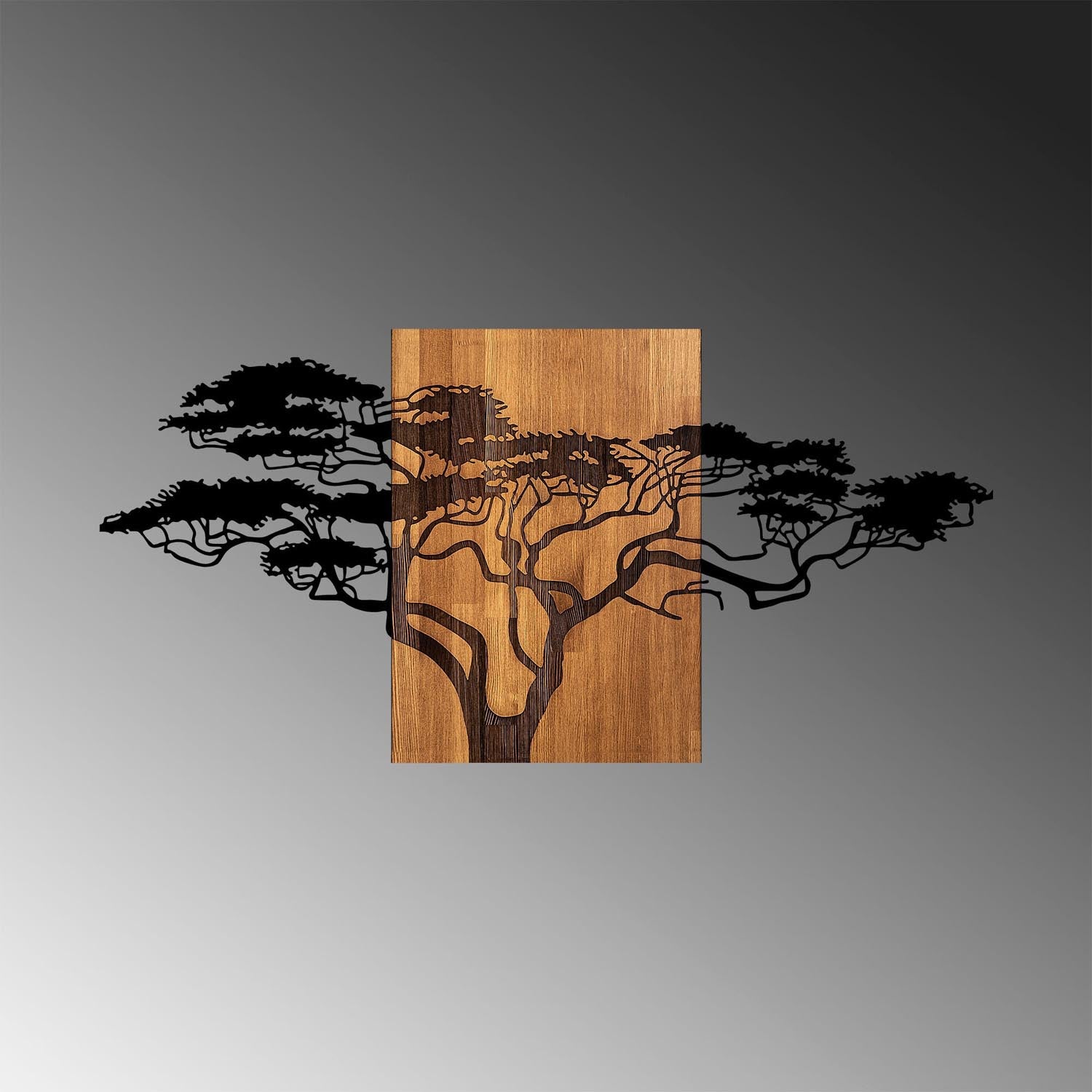 Verleihen Sie Ihrem Zuhause mit der Acacia Tree Wanddeko in Schwarznuss von Wallity einen Hauch von Eleganz und rustikalem Charme.