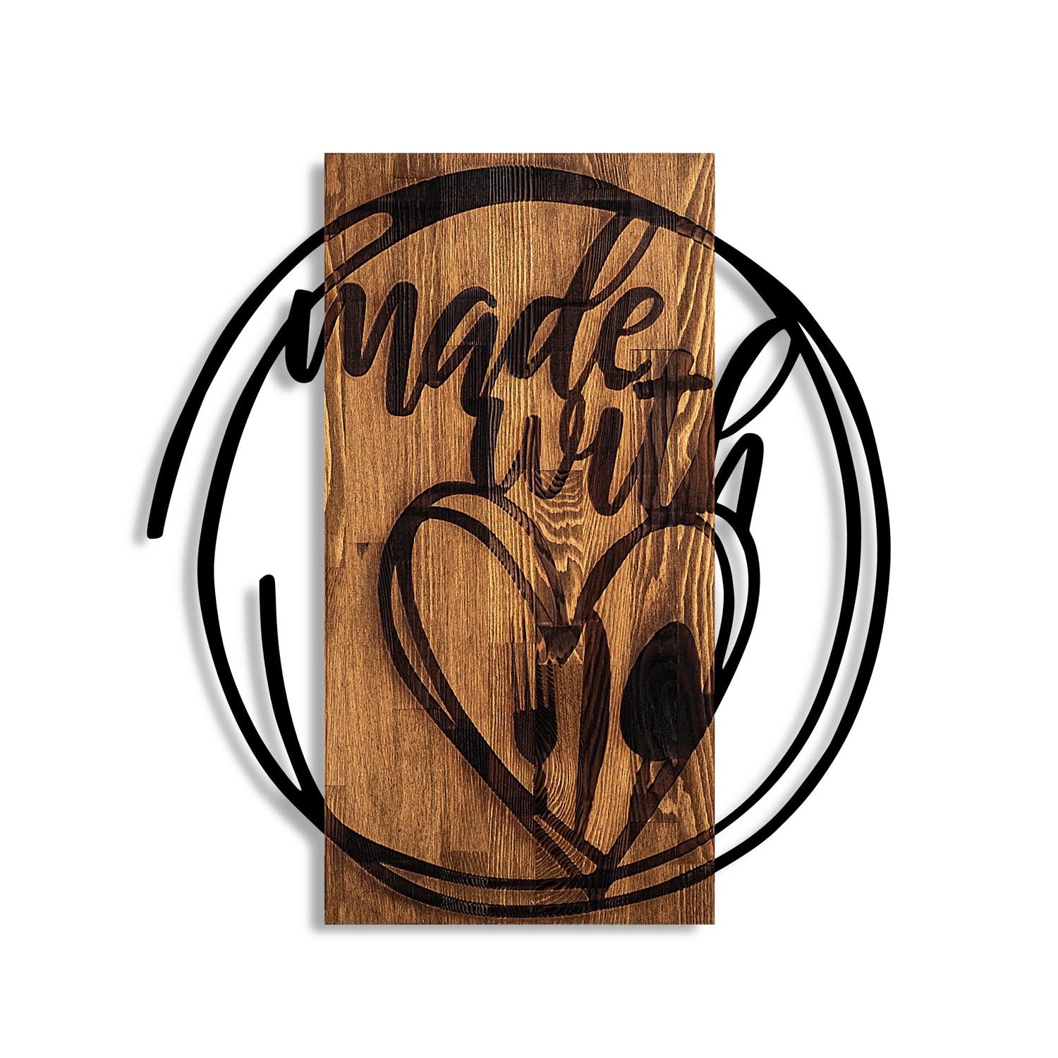 Gestalten Sie Ihr Zuhause mit der einzigartigen Made With Love Wanddeko in Walnuss Schwarz von Wallity – ein elegantes Holz-Accessoire für jeden Raum.