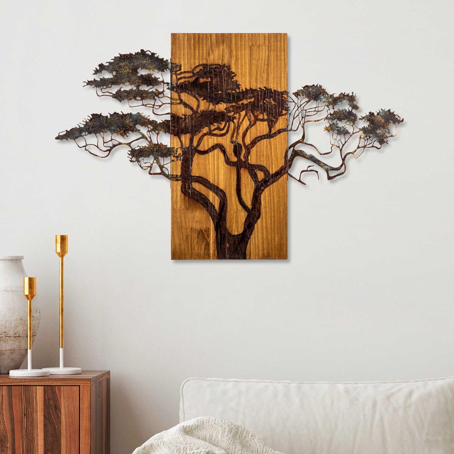 Entdecken Sie die atemberaubende Acacia Tree Wanddeko von Wallity – ein handgefertigtes Kunstwerk aus echtem Holz, das jedem Raum Eleganz verleiht.