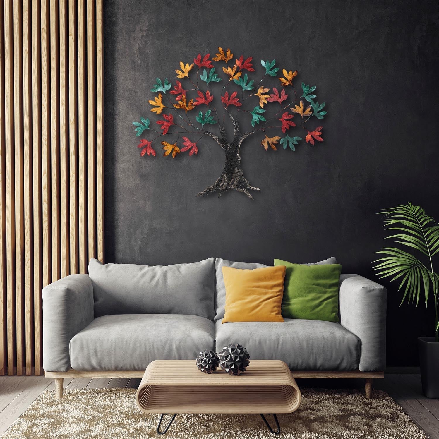 Entdecken Sie die Yggdrasil Wanddeko von Wallity – ein handgefertigtes, mehrfarbiges Metallkunstwerk, das jedem Raum Eleganz verleiht.