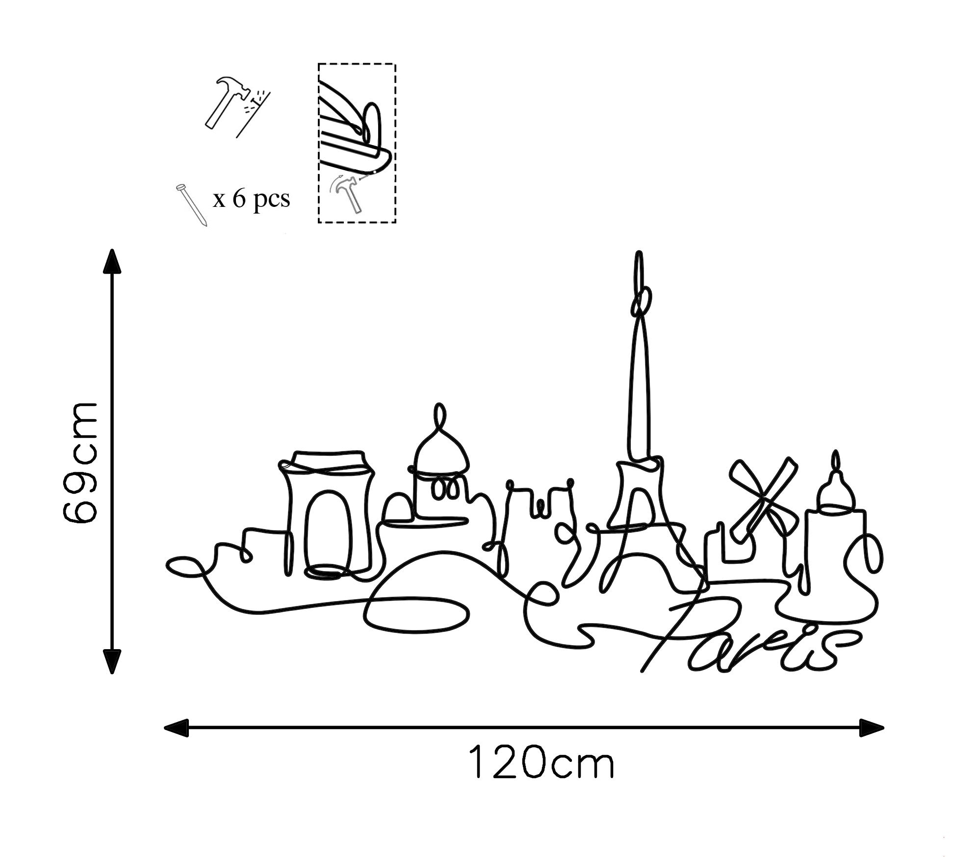 Entdecken Sie die Paris Wanddeko von Wallity – ein stilvolles Metallkunstwerk, das jedem Raum Eleganz und Charakter verleiht.