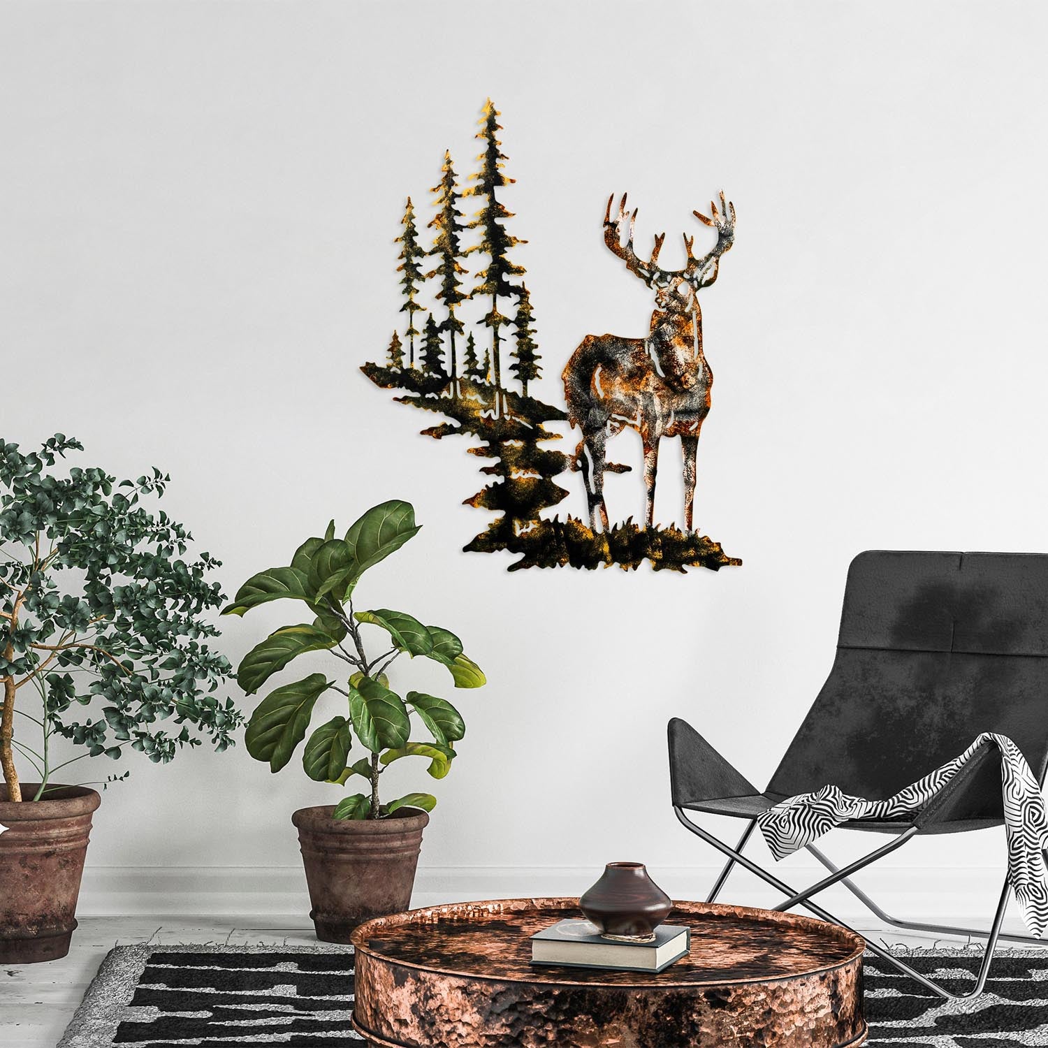 Entdecken Sie die Deer 3 Wanddeko von Wallity – ein einzigartiges, handgefertigtes Metallkunstwerk, das jedem Raum Eleganz und Inspiration verleiht.