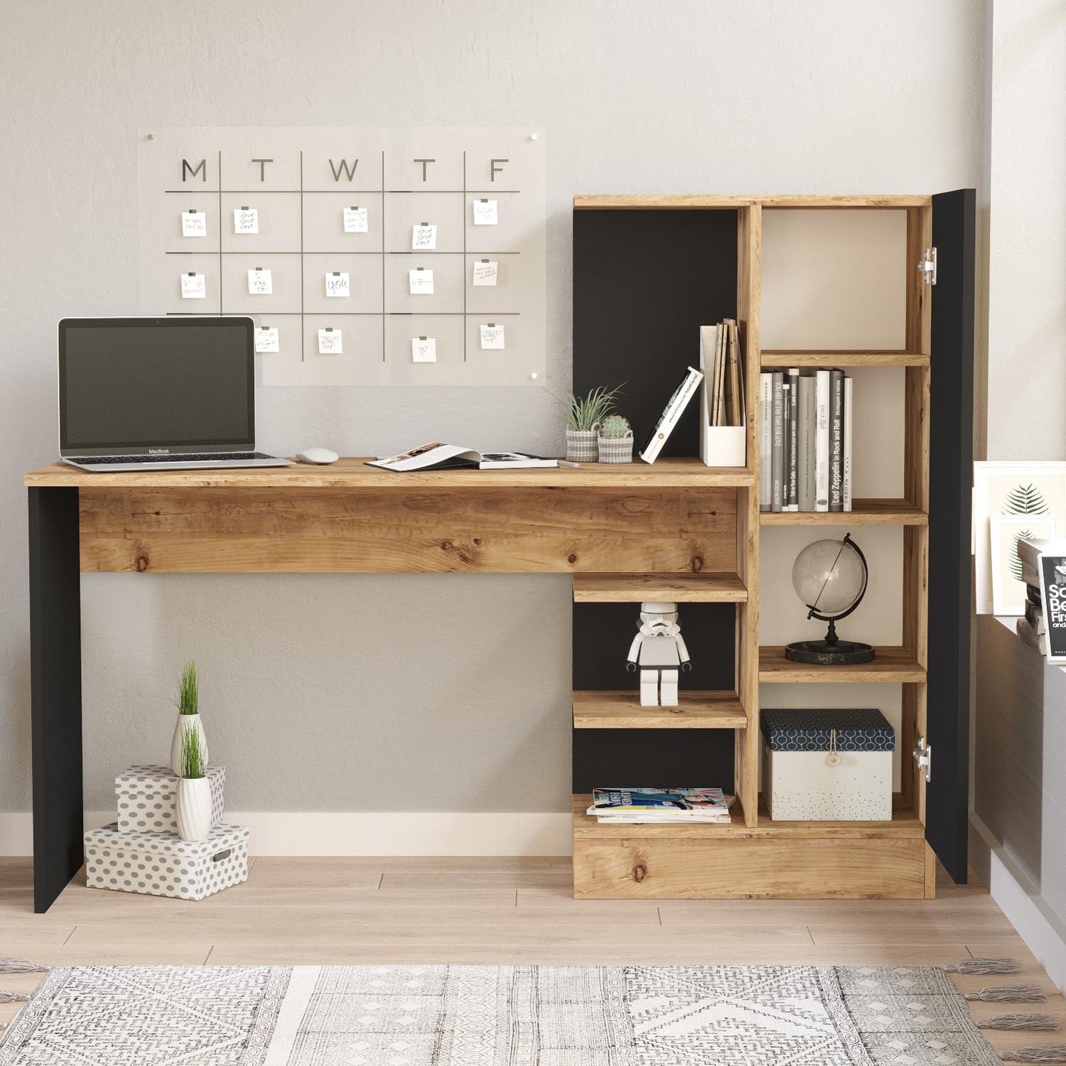 Gestalten Sie Ihren Arbeitsbereich mit dem Ct2 Schreibtisch in Atlantischer Kiefer Schwarz von Hanah Home – stilvoll, robust und inspirierend.