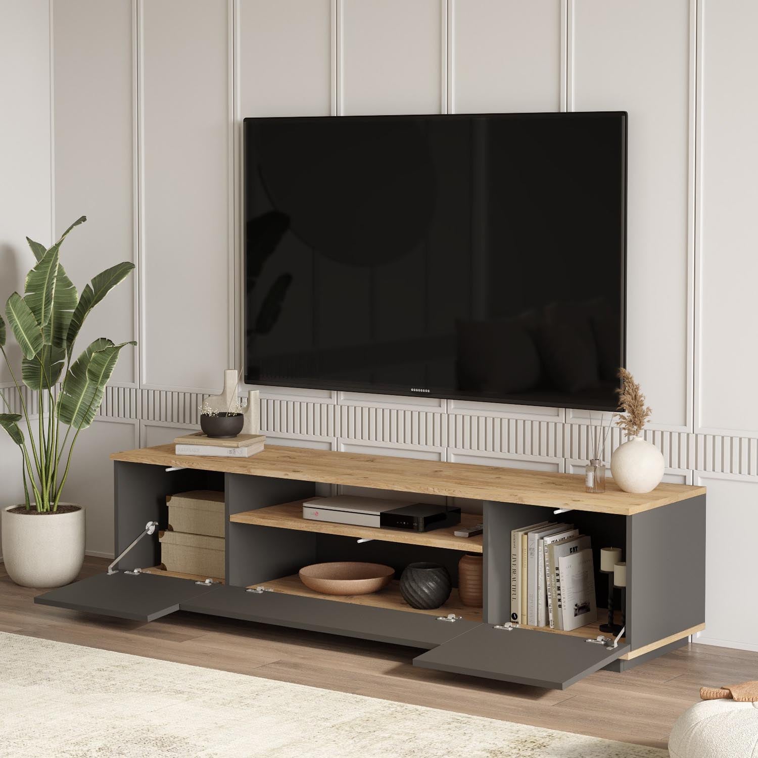 Erleben Sie das stilvolle Fr7 Sideboard von Hanah Home in Atlantischer Kiefer und Anthrazit – ideal für modernes Wohnen und optimalen Stauraum.
