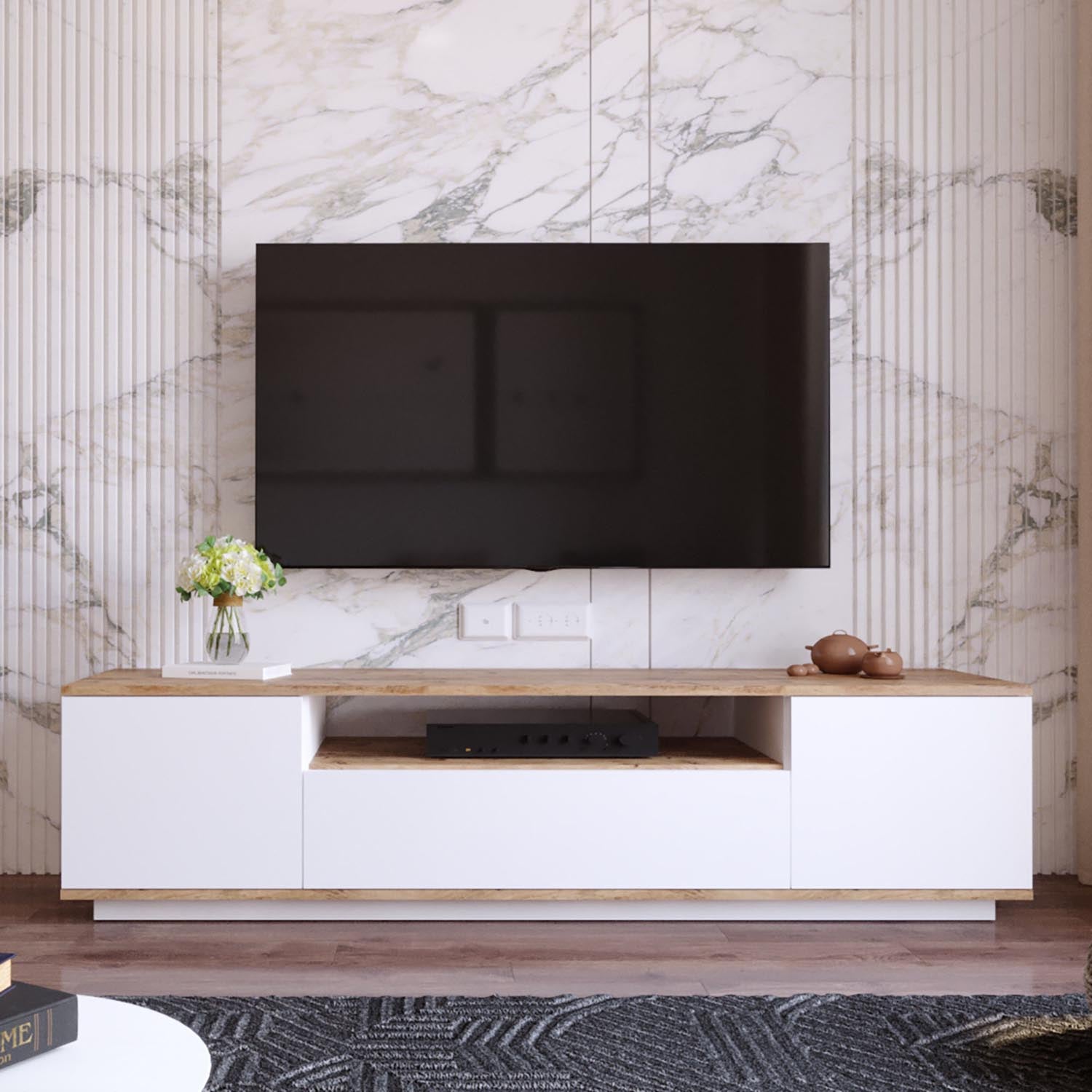 Entdecken Sie das Fr7 Sideboard in Atlantischer Kiefer Weiß von Hanah Home – stilvolles Design, hohe Qualität und praktischer Stauraum für Ihr Zuhause.