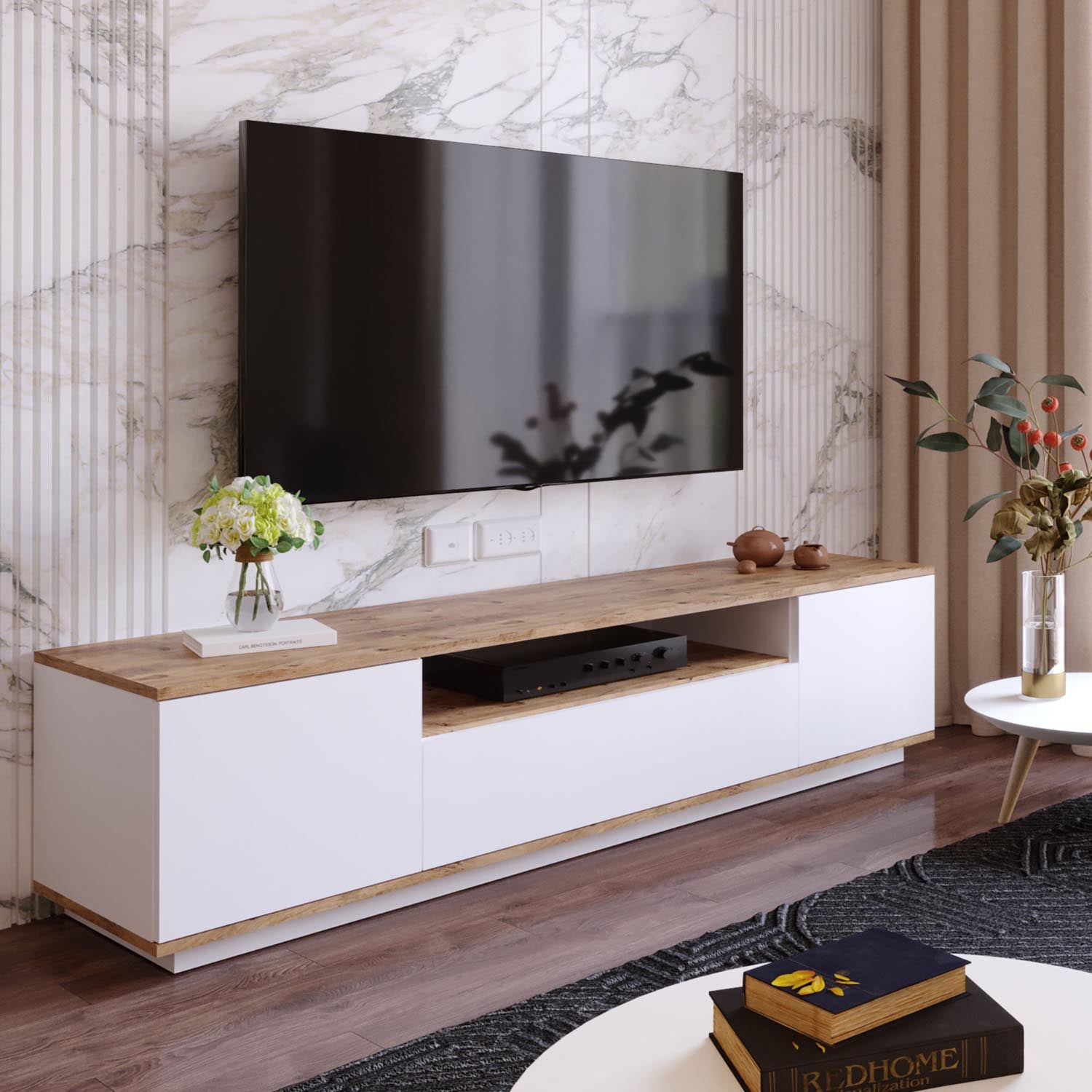 Gestalten Sie Ihr Wohnzimmer neu mit dem Fr7 Sideboard von Hanah Home – elegantes Design, robuste Materialien und großzügiger Stauraum für Ordnung.