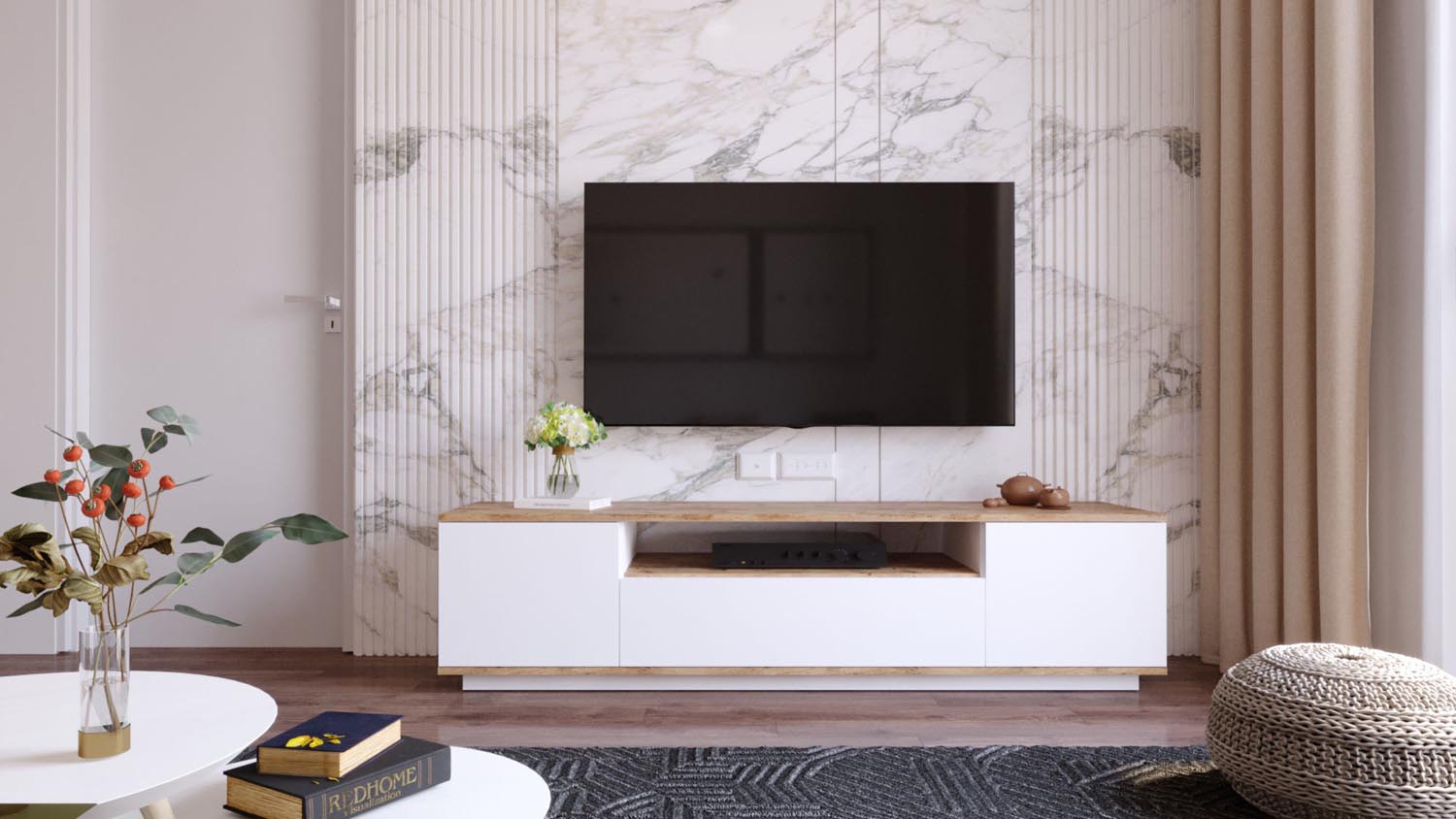 Entdecken Sie das Fr7 Sideboard von Hanah Home: Eleganz in Atlantischer Kiefer und Weiß, ideal für stilvolle Ordnung und modernes Wohnen.