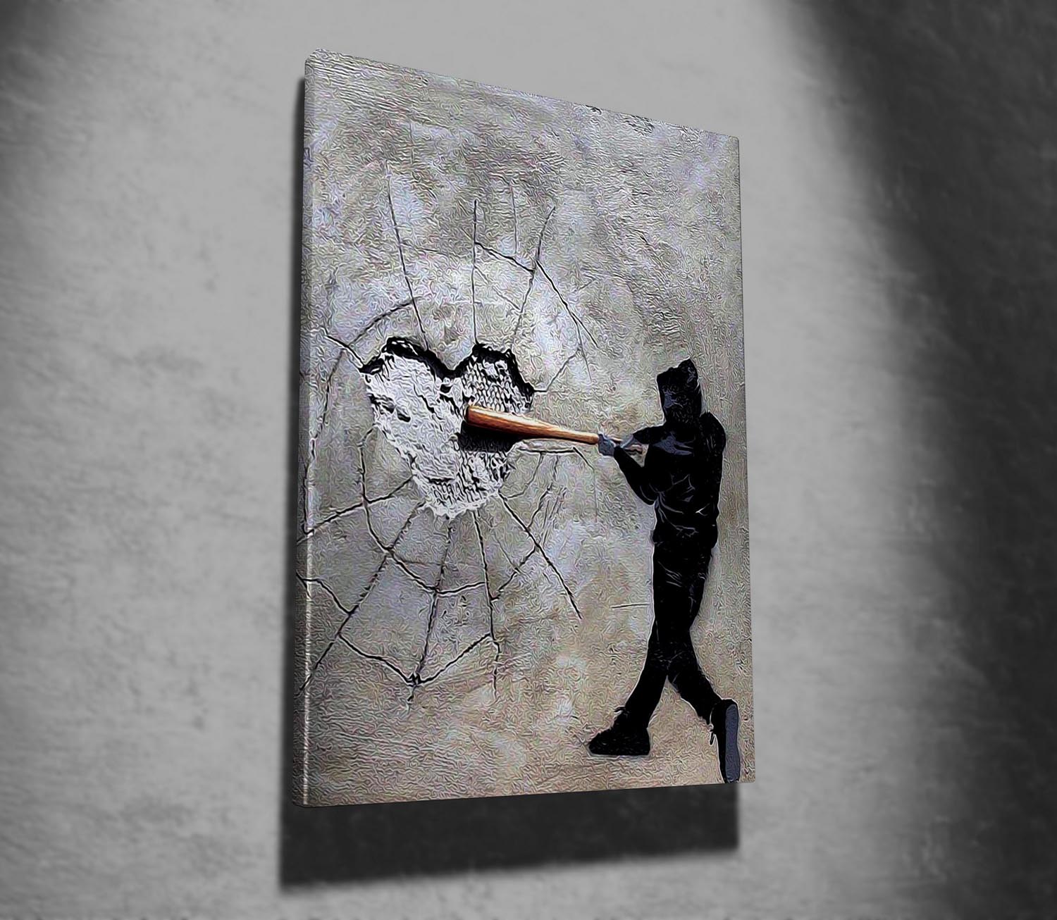 Verleihen Sie Ihrem Raum mit dem einzigartigen gerahmten Kunstwerk WY45 (50 x 70) von Wallity einen Hauch von Banksys kreativer Brillanz.