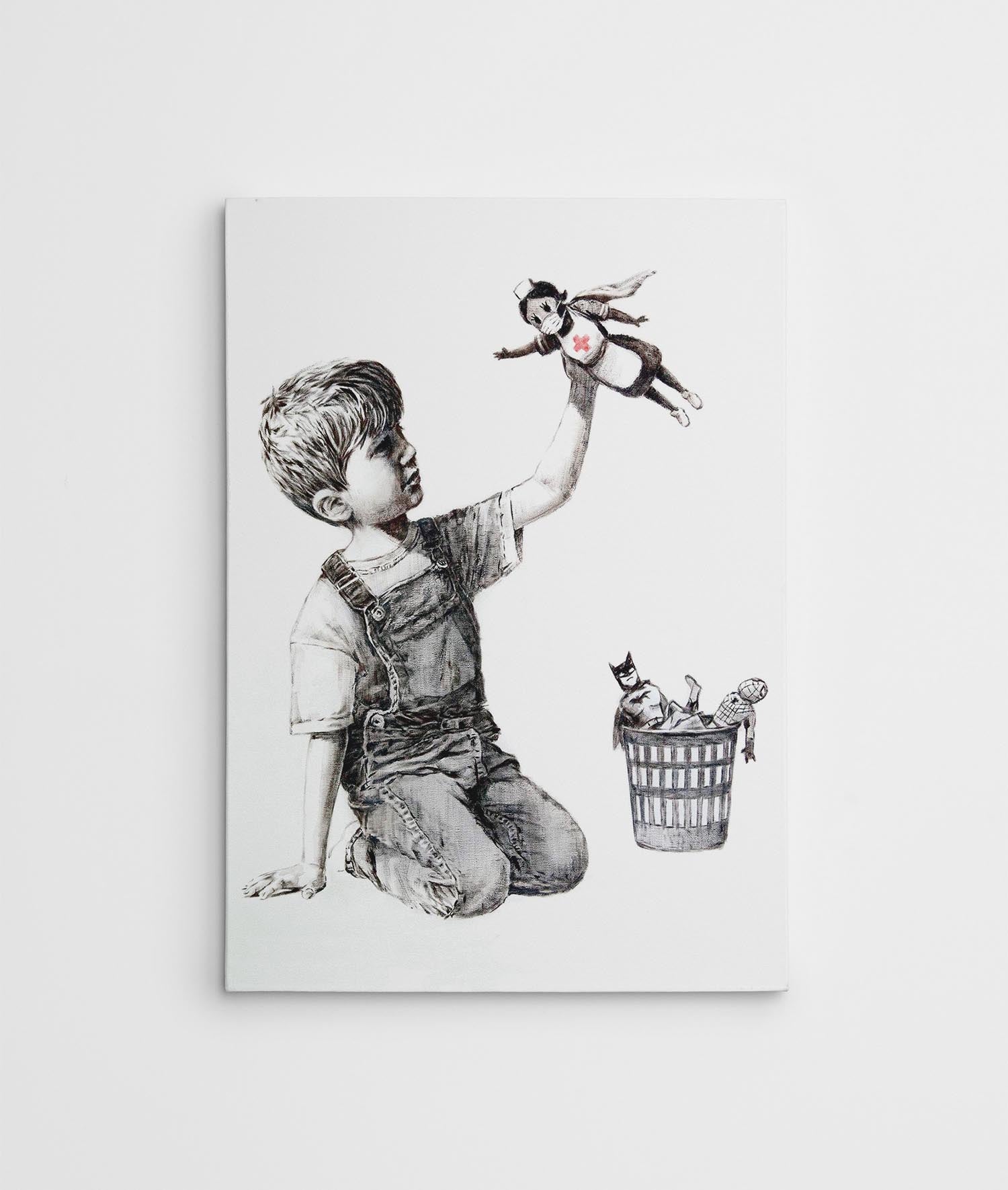 Entdecken Sie das WY62 Leinwandbild (70 x 100) von Wallity – ein lebendiges Kunstwerk von Banksy, das jeden Raum mit Farbe und Stil bereichert.