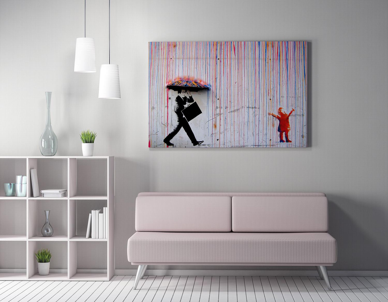 Verleihen Sie Ihrem Raum mit dem Colored Rain Leinwandgemälde von Wallity einen Hauch von Kreativität und Stil. Dieses 50 x 70 cm große Kunstwerk begeistert mit lebendigen Farben und hochwertiger Verarbeitung.