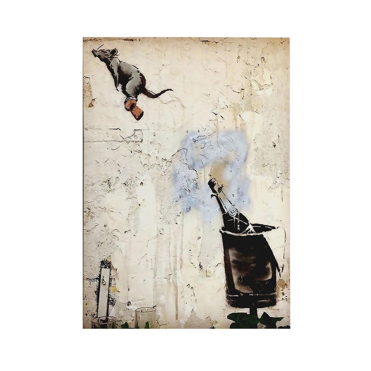 Verleihen Sie Ihrem Raum mit dem gerahmten Bild WY117 (50 x 70) von Wallity einen Hauch von Banksys faszinierender Kunst. Die lebendigen Farben und feinen Details machen es zum perfekten Blickfang!