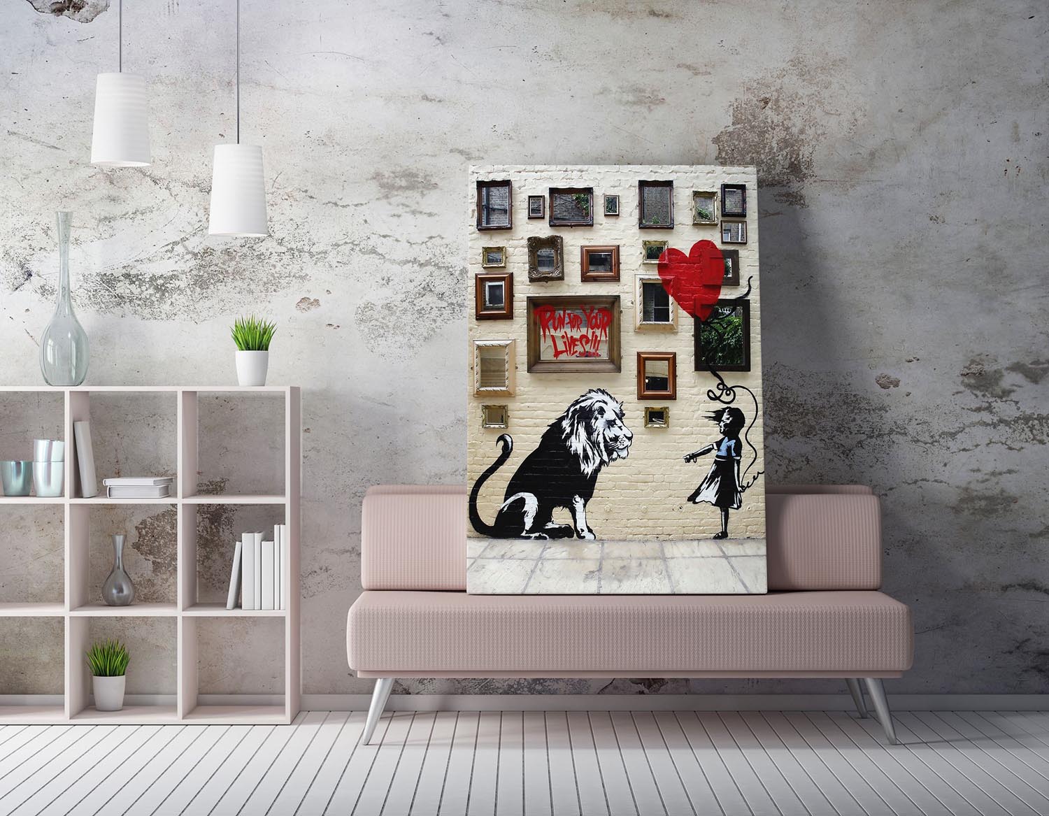 Verleihen Sie Ihrem Raum mit dem gerahmten Kunstwerk WY119 (50 x 70) von Wallity einen kreativen Akzent. Banksys fesselnde Farben und Details inspirieren und begeistern!