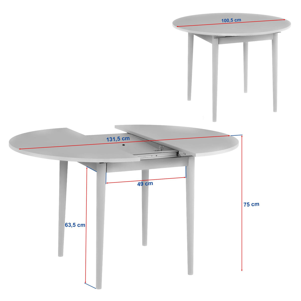 Ausziehbarer Esstisch mit heller Travertin-Optik Tischplatte und Holzbeinen in Eiche, rechteckige Form, skandinavisches Design.