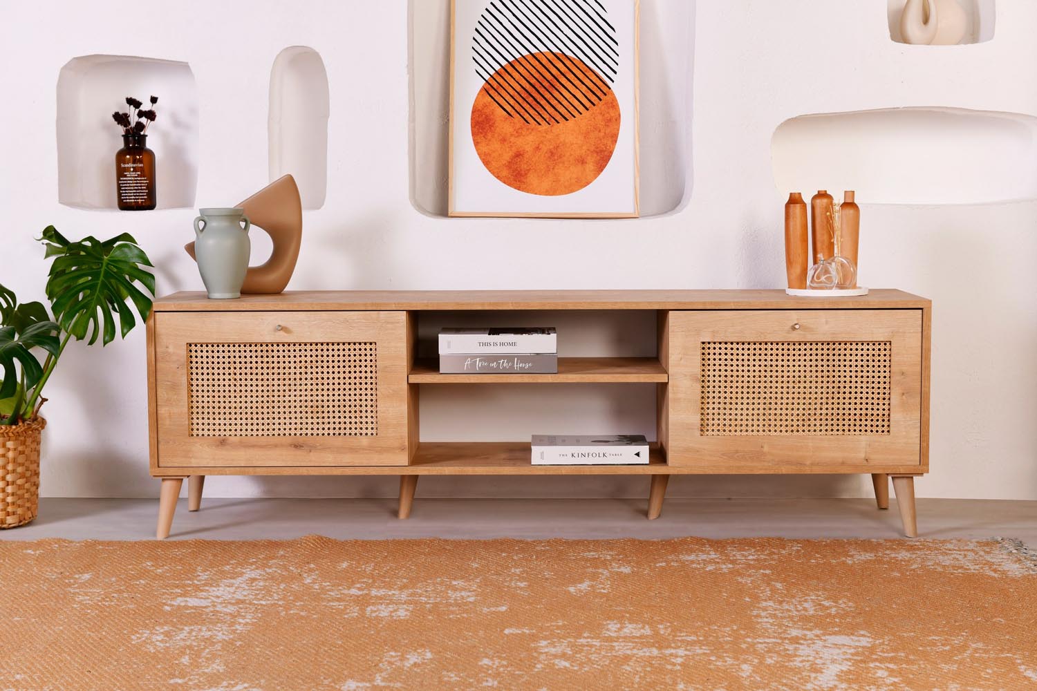 Entdecken Sie das elegante Hazeran 180 Sideboard in Eiche von Hanah Home – stilvoll, funktional und perfekt für Ihr Wohnzimmer!