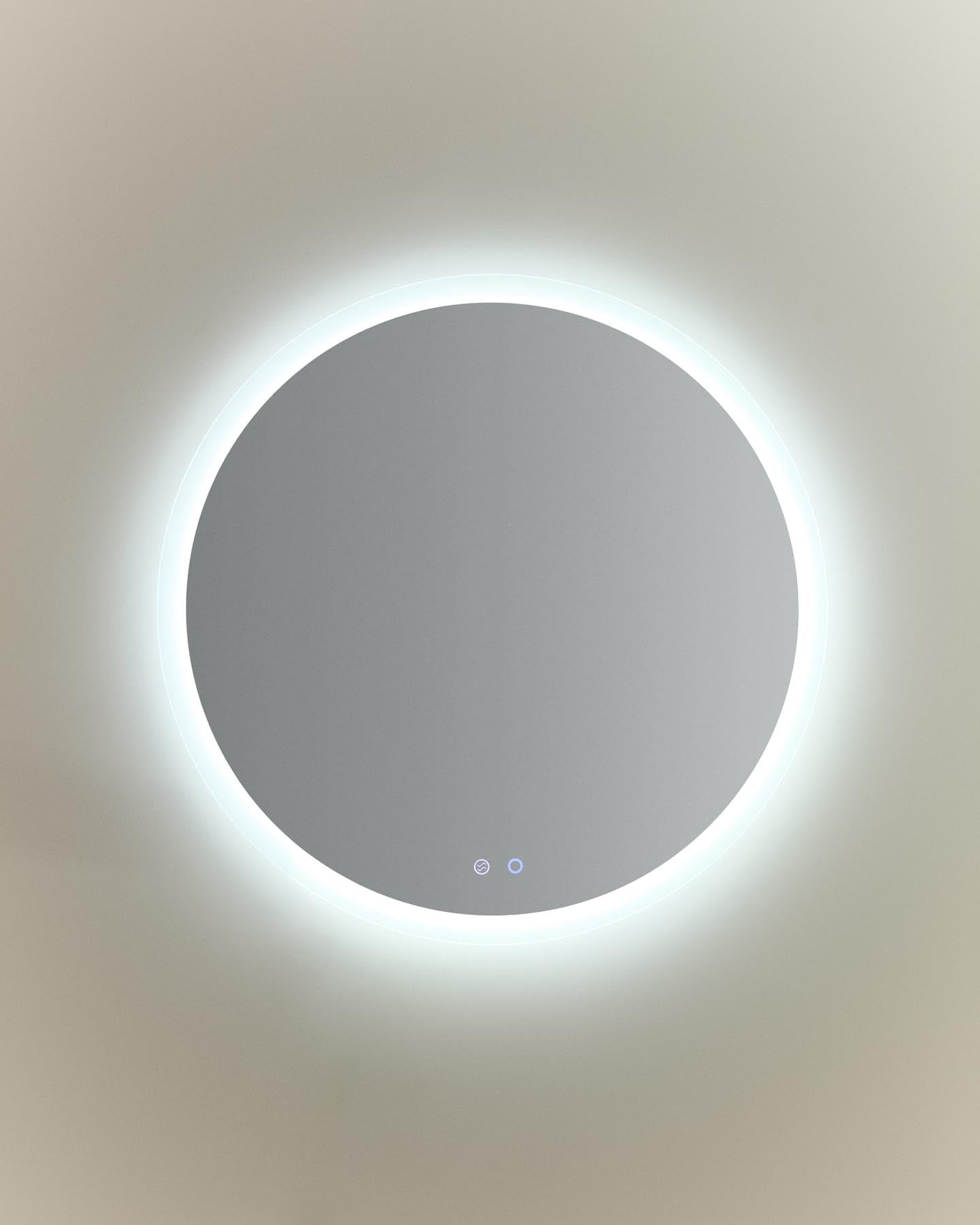 Runder Badezimmerspiegel Mervi mit LED-Licht und Anti-Beschlag-Funktion, Ø 80 cm in Transparent präsentiert im Onlineshop von KAQTU Design AG. Badzubehör ist von Kave Home