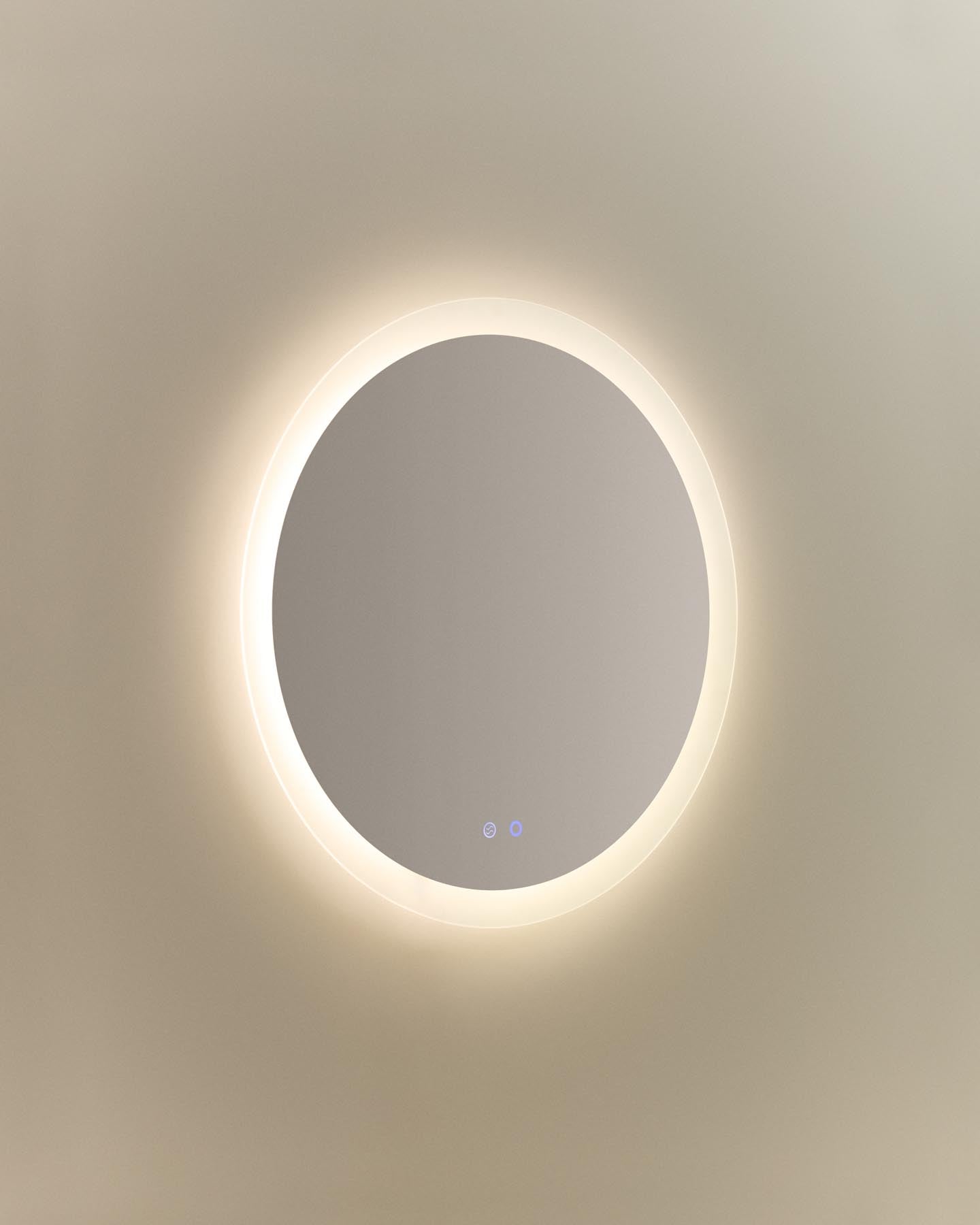 Runder Badezimmerspiegel Mervi mit LED-Licht und Anti-Beschlag-Funktion, Ø 60 cm in Transparent präsentiert im Onlineshop von KAQTU Design AG. Badzubehör ist von Kave Home