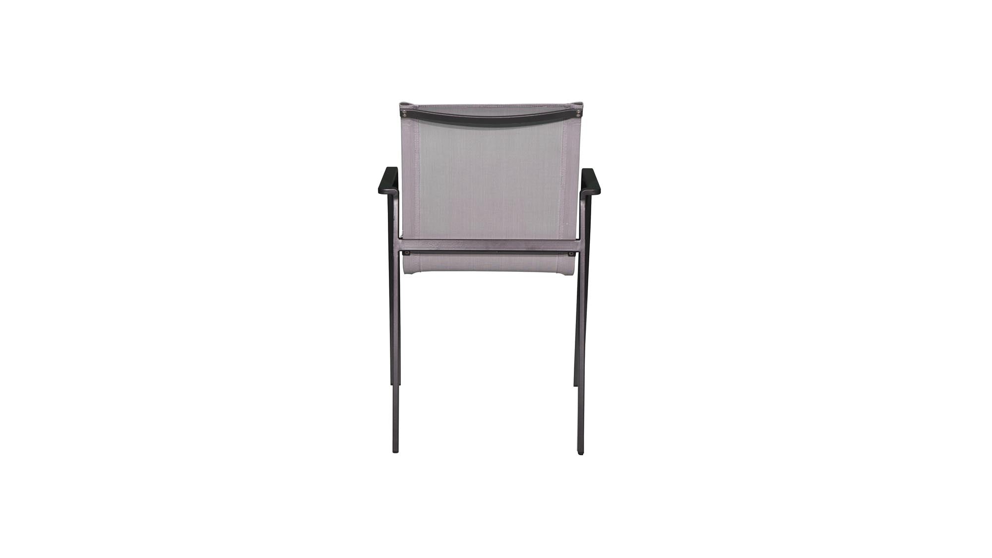 Eleganter Gartenstuhl Sofia in silber-schwarz, aus robustem Textilen und einem stabilen Tiger-Gestell. Ideal für stilvolle Entspannung im Freien.