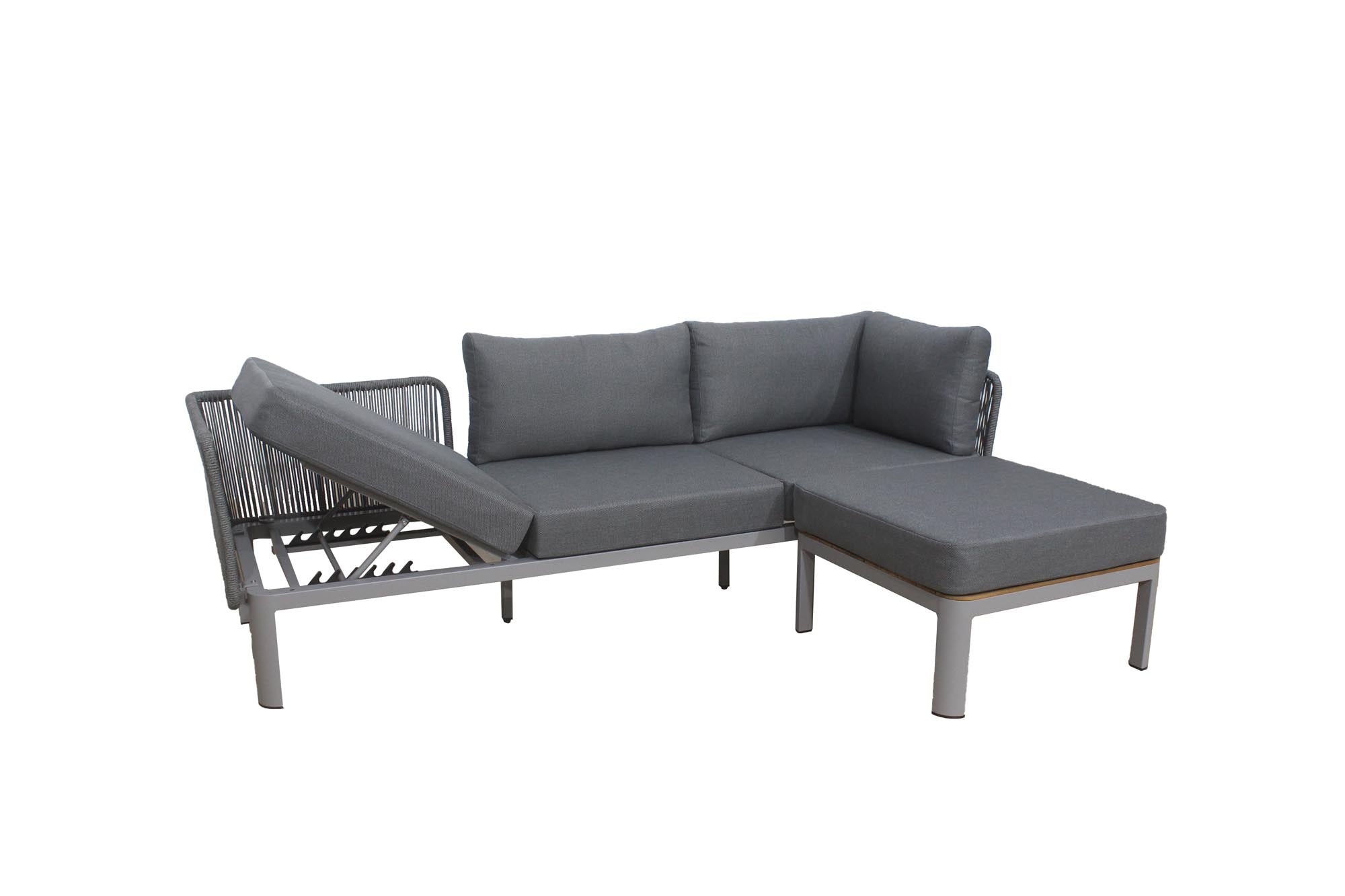 Elegante Loungegruppe Madrid mit komfortablem 3-Sitzer und langlebigem Akazienholz-Tisch, ideal für entspannte Stunden im Freien.