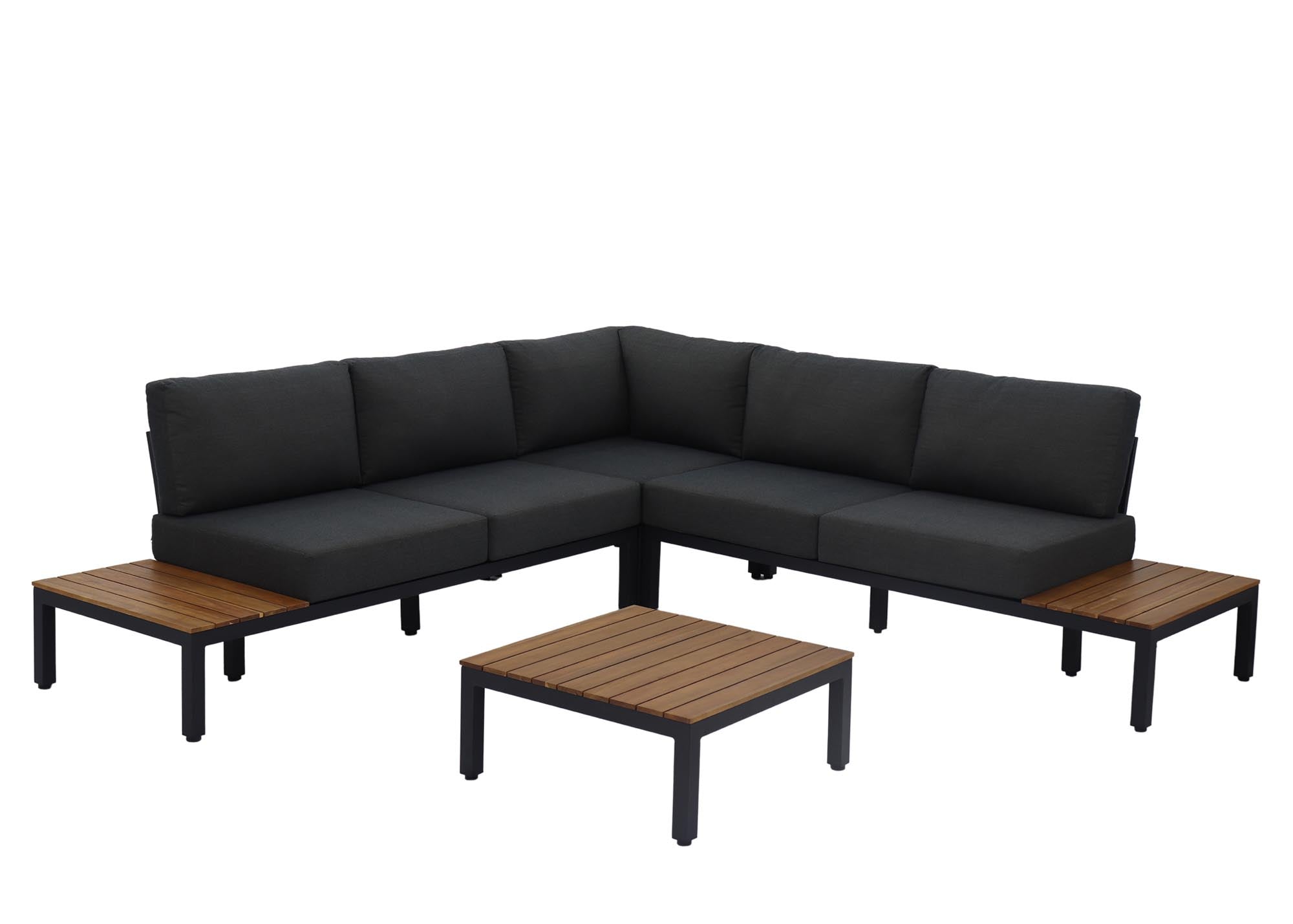 Gartenlounge Mendrisio, Alugestell schwarz in Akazie präsentiert im Onlineshop von KAQTU Design AG. Lounge Sofa ist von Be Garden