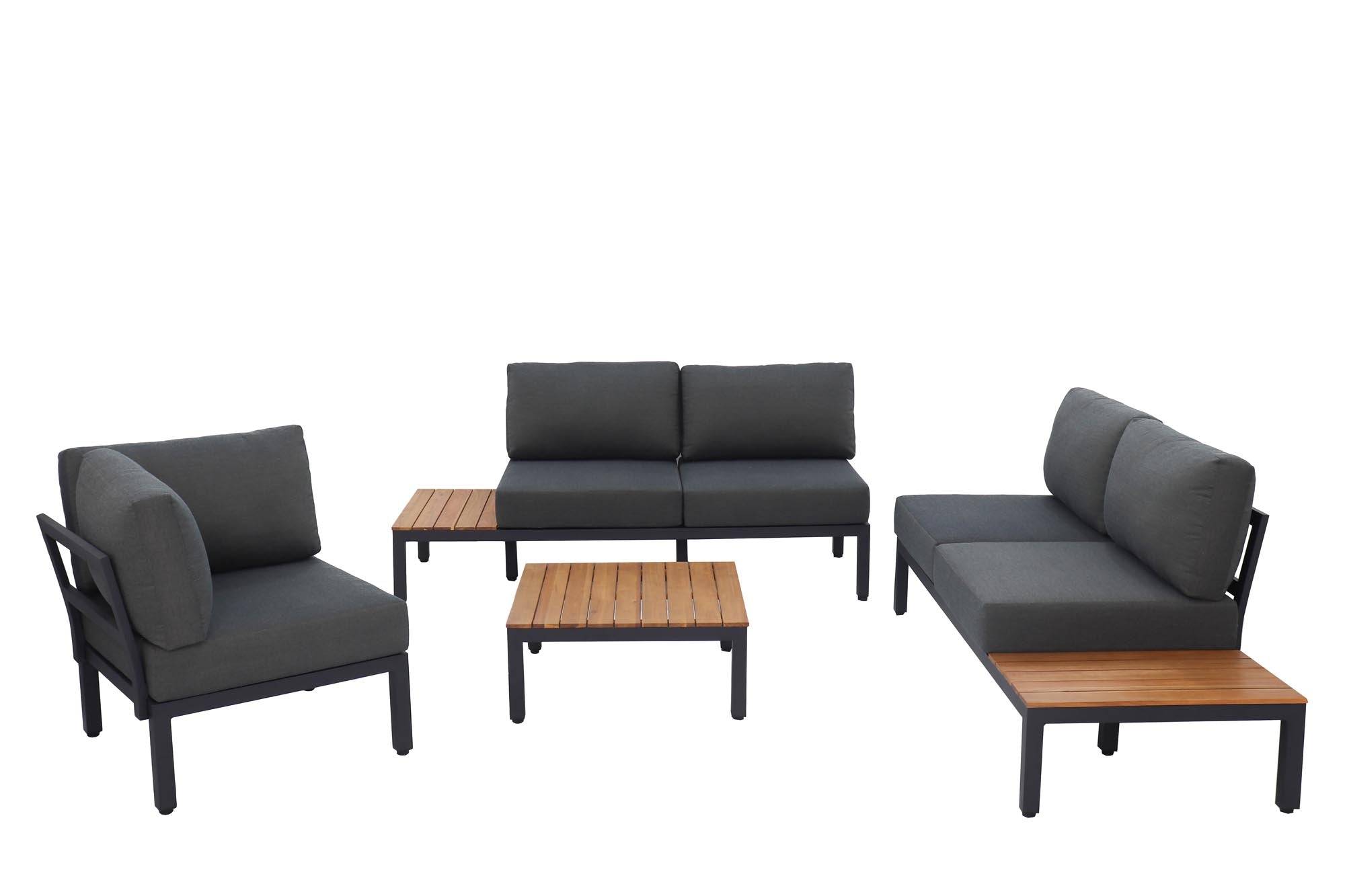 Gartenlounge Mendrisio, Alugestell schwarz in Akazie präsentiert im Onlineshop von KAQTU Design AG. Lounge Sofa ist von Be Garden