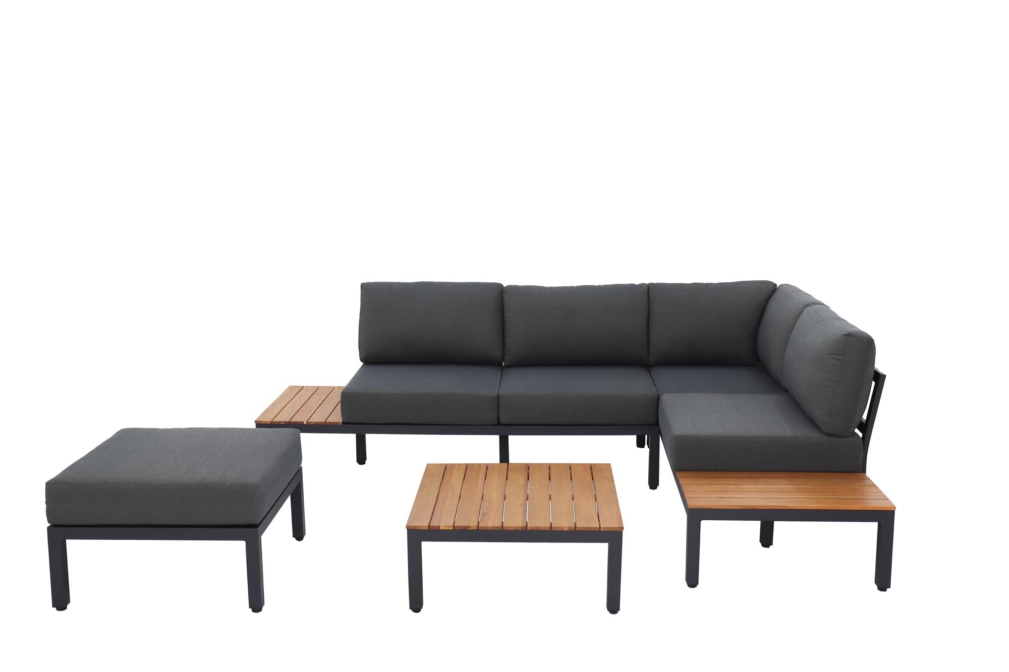 Gartenlounge Mendrisio, Alugestell schwarz in Akazie präsentiert im Onlineshop von KAQTU Design AG. Lounge Sofa ist von Be Garden