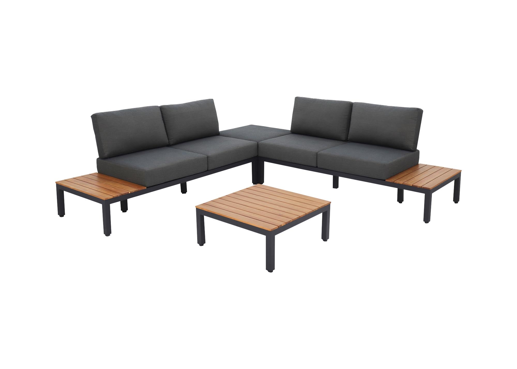 Gartenlounge Mendrisio, Alugestell schwarz in Akazie präsentiert im Onlineshop von KAQTU Design AG. Lounge Sofa ist von Be Garden