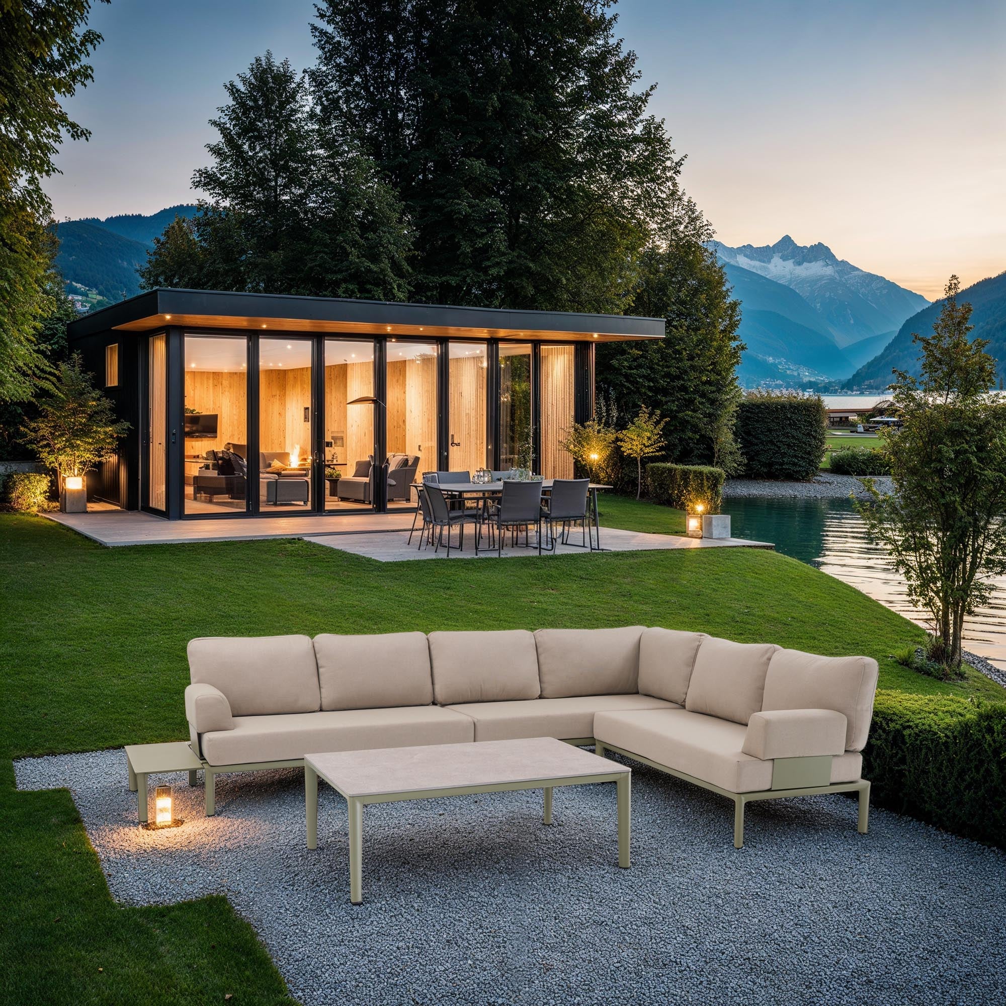 Elegante Armlehne in Oliv-Grün für das Outdoor Sofa Fiore von Be Garden, ideal für stilvolle Entspannung im Freien.