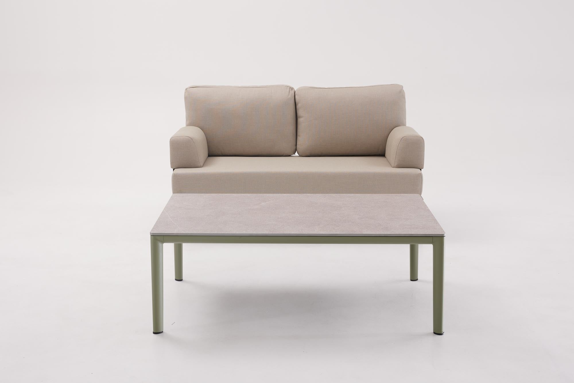 Eleganter Couchtisch Fiore in Oliv-Grün, 120x79x43 cm, ideal für stilvolle Lounges und moderne Wohnräume.