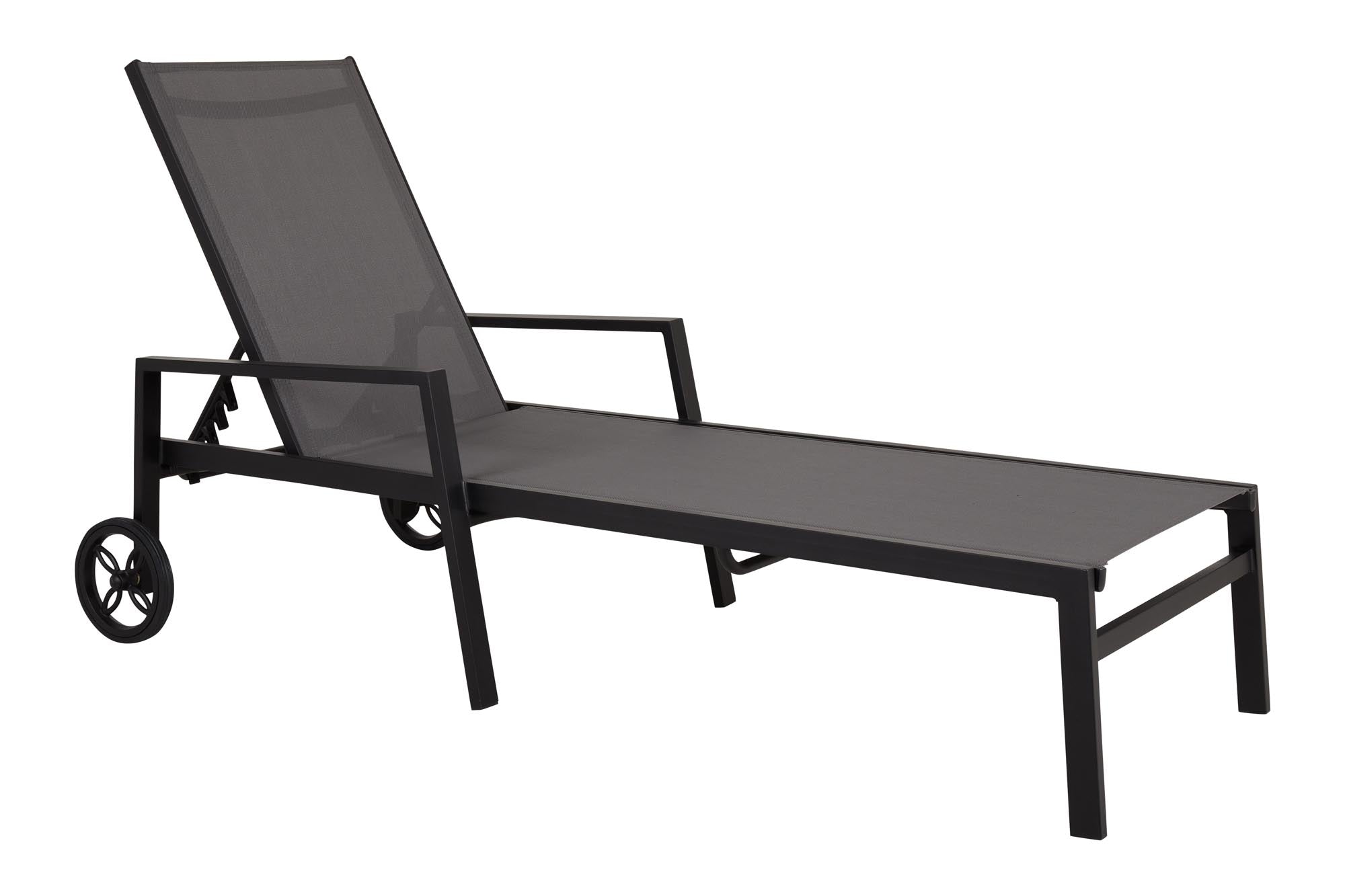 Sonnenliege Leone mit Rädern in Schwarz/grau präsentiert im Onlineshop von KAQTU Design AG. Liegestuhl ist von Be Garden