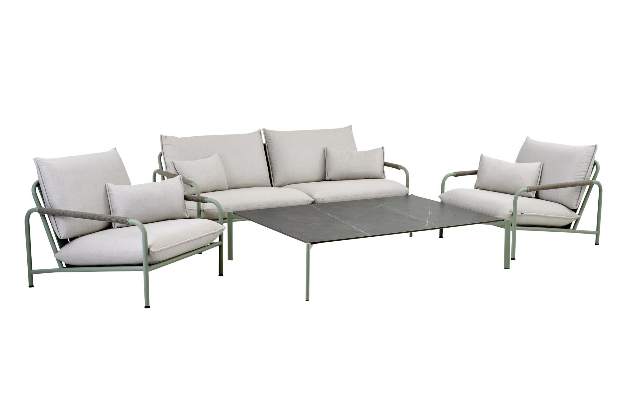 Stylischer Lounge Sessel Lerberget in frischem Grün, ideal für gemütliche Stunden im Freien, ob im Garten oder auf der Terrasse.