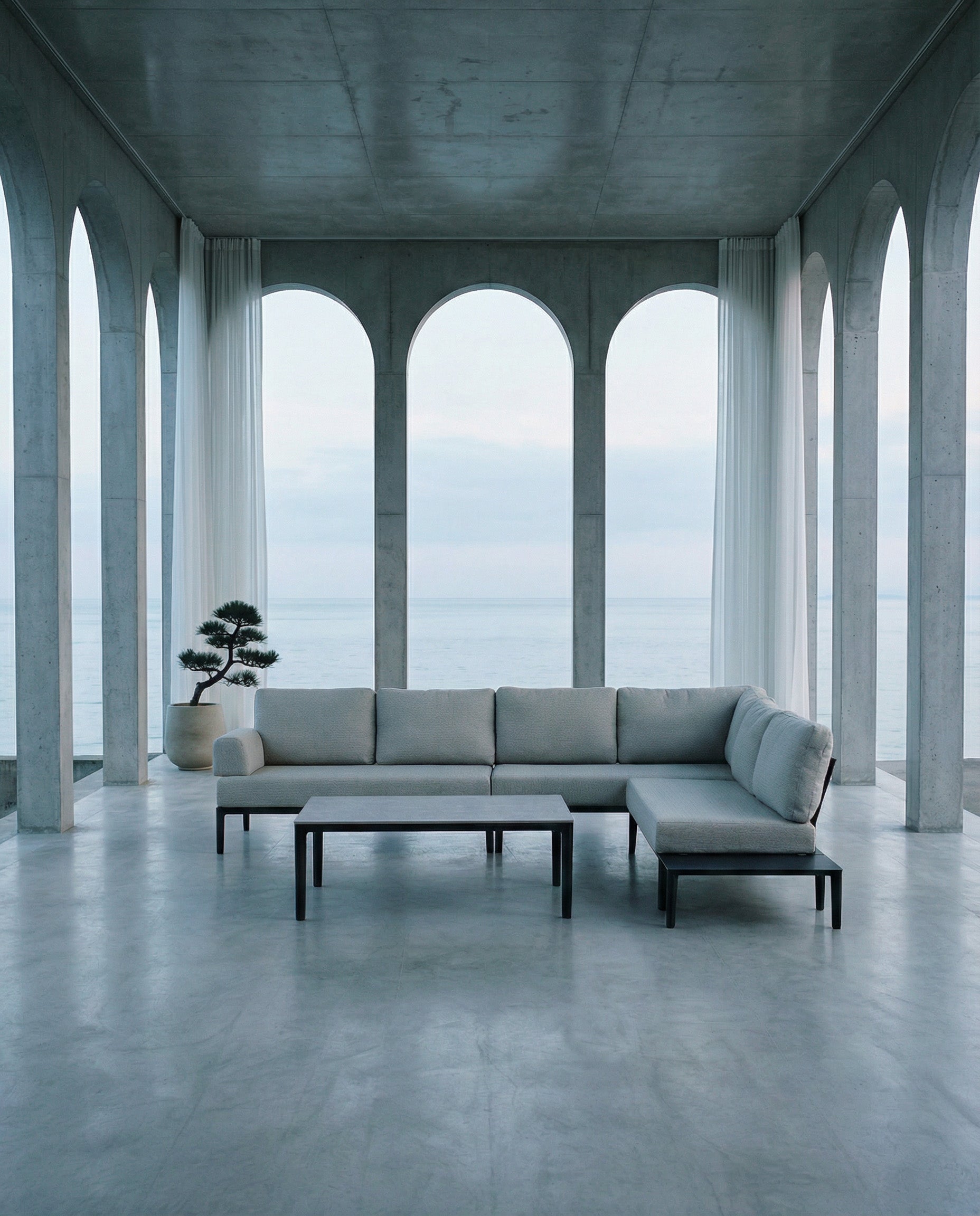 Elegantes modulares Loungeset für den Garten, bestehend aus 6 Sitzen in stilvollem Oliv-Grün, ideal für entspannte Stunden im Freien.