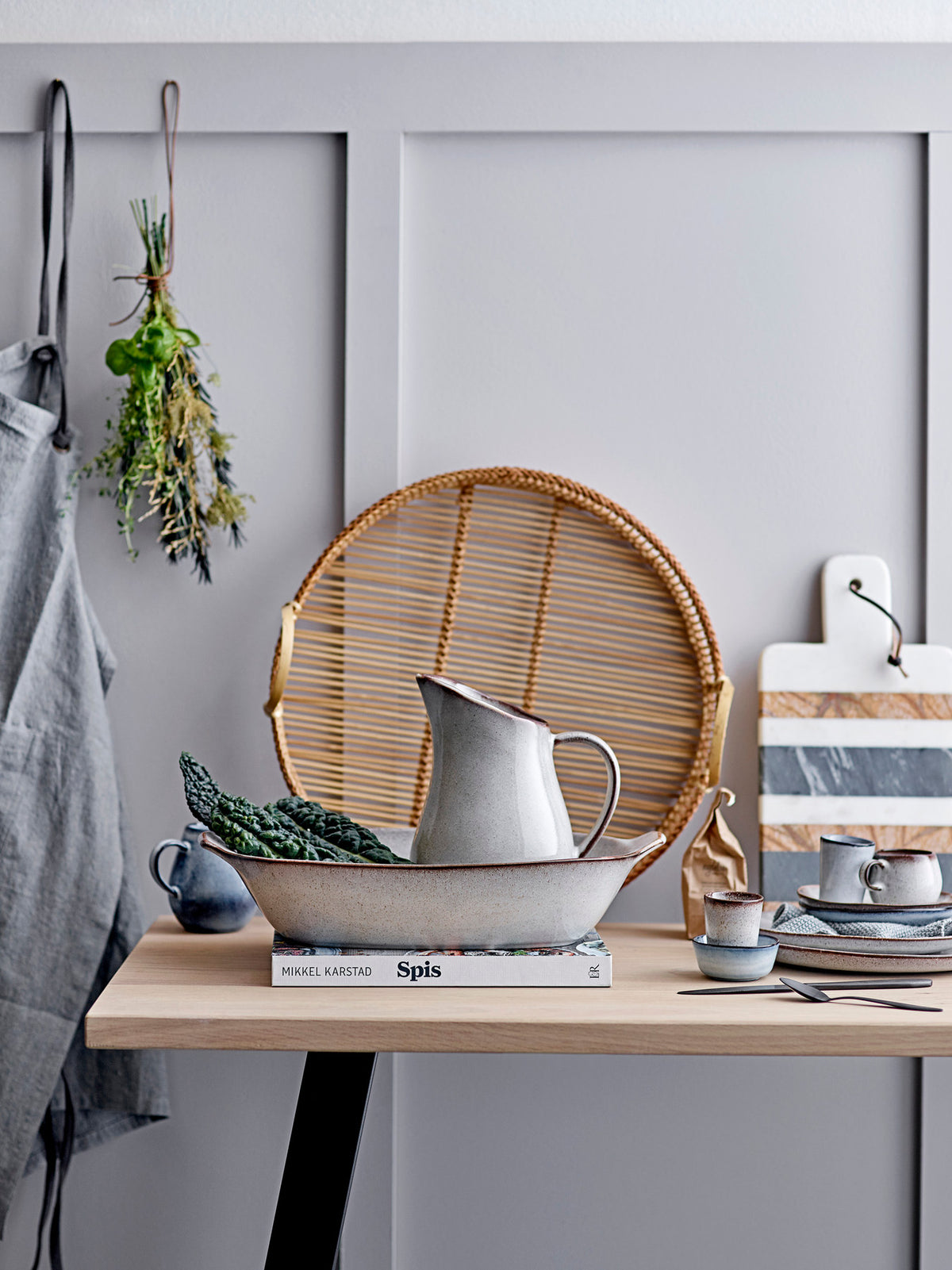 Beige Schale Sandrine aus Steingut von Bloomingville mit glasierter Oberfläche