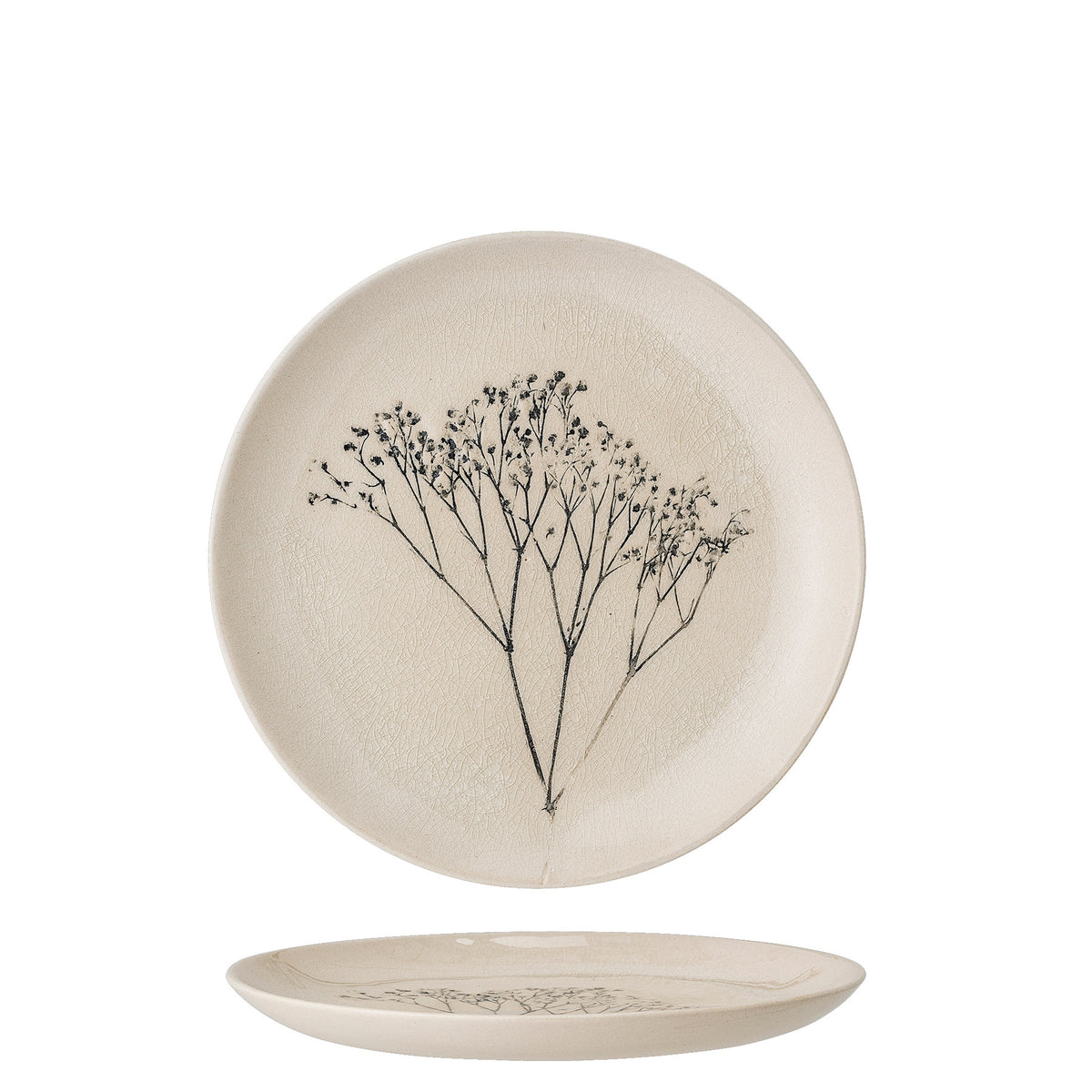 Weisser Steingutteller Bea von Bloomingville mit Blumenmuster auf Krakeleeglasur